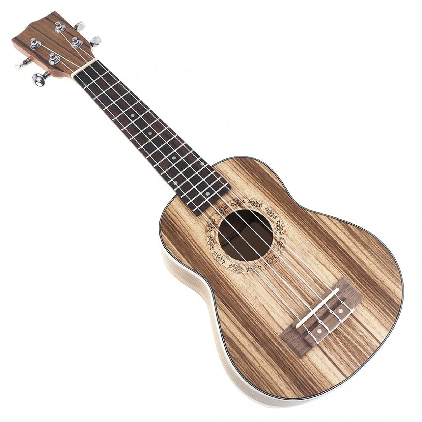 21 Inch Portable Soprano Ukulele with 15 Frets - 4 String Zebra Wood Concert Ukulele - Perfect for Beginners, Travel & Beach Music