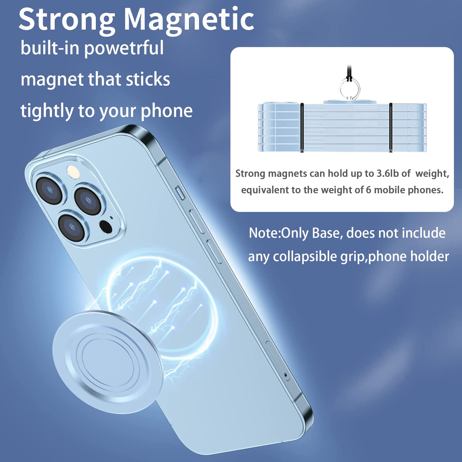Magnetic Base Plate for iPhone 16/15/14/13/12 - AUROX MagSafe Compatible with PopSocket Grips, Removable Thin & Light Portable Plate (PC-Black) - Perfect for Secure Phone Grip While Driving, Working or Taking Selfies