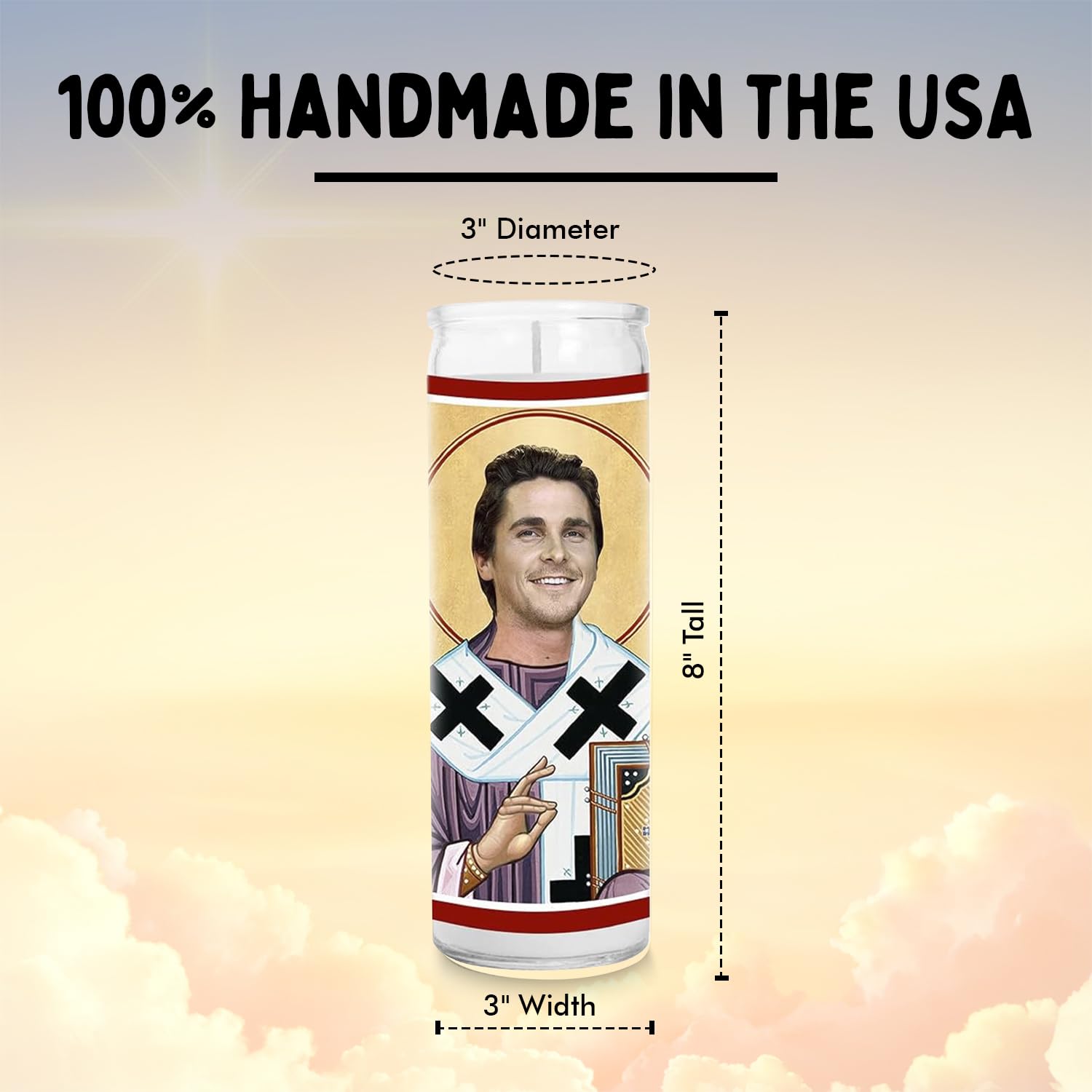 8 Inch Celebrity Prayer Candle - Handmade Saint Candle in USA - Glass Votive for Home Altar, Religious Gifts & Novelty Celebrity Present - Perfect for Spiritual Rituals, Home Decor & Unique Gift Giving