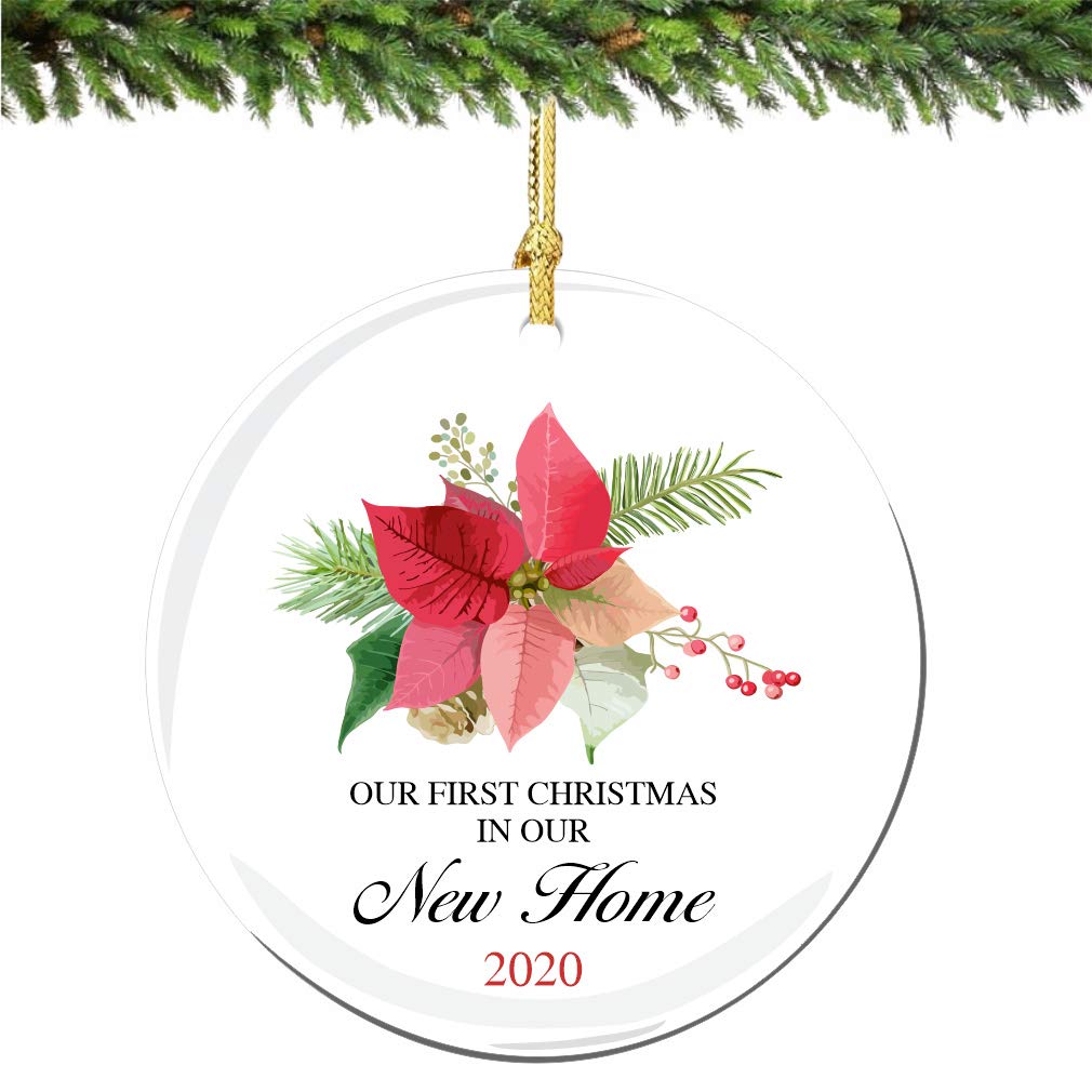 2022 Poinsettia Porcelain Christmas Ornament - First Christmas in New Home Gift for Couples, Housewarming Present for Newlyweds - Perfect for Tree Decor, Holiday Home Decor & Wedding Anniversary Keepsake