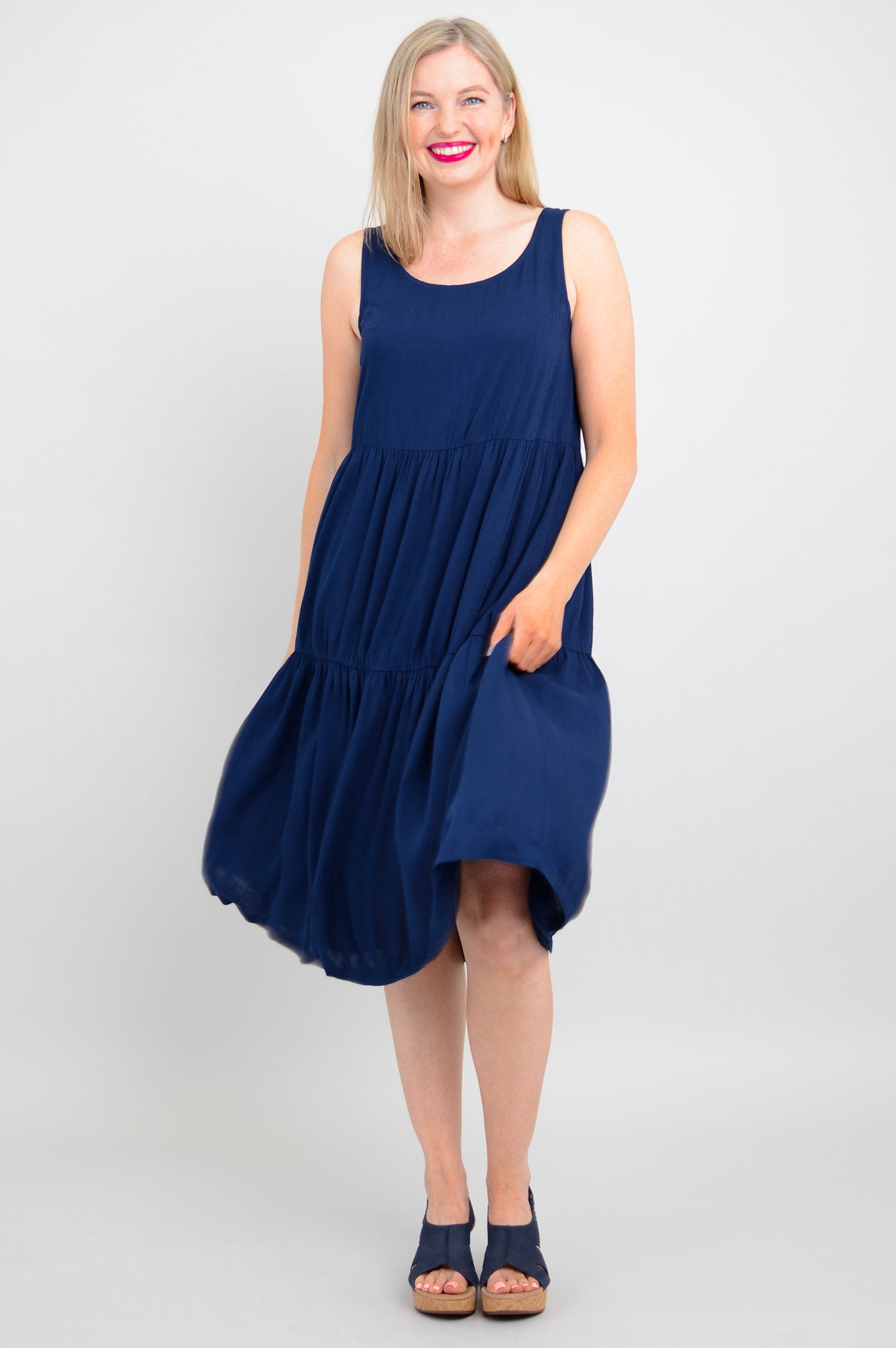 Juni Dress - Women's Linen Bamboo Blend Maxi Dress in Indigo Blue | Perfect for Summer, Beach, and Casual Outings