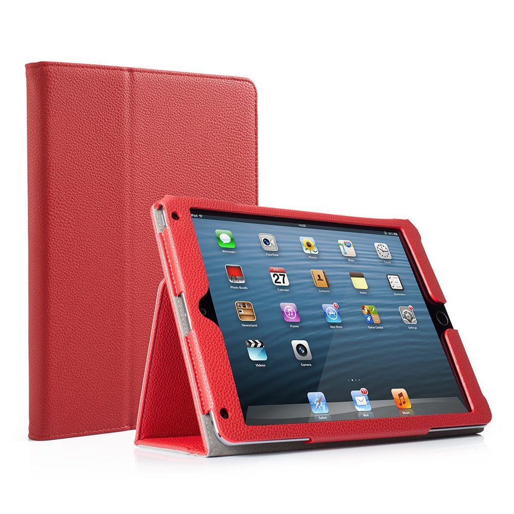 Premium PU Leather iPad Case for iPad 9.7 Inch (2018/2017), iPad Air 2 & iPad Air 1 - Shockproof Corner Protection, Scratch-Resistant Smart Cover with Auto Sleep/Wake - Ruby Red | Perfect for Work, School & Travel