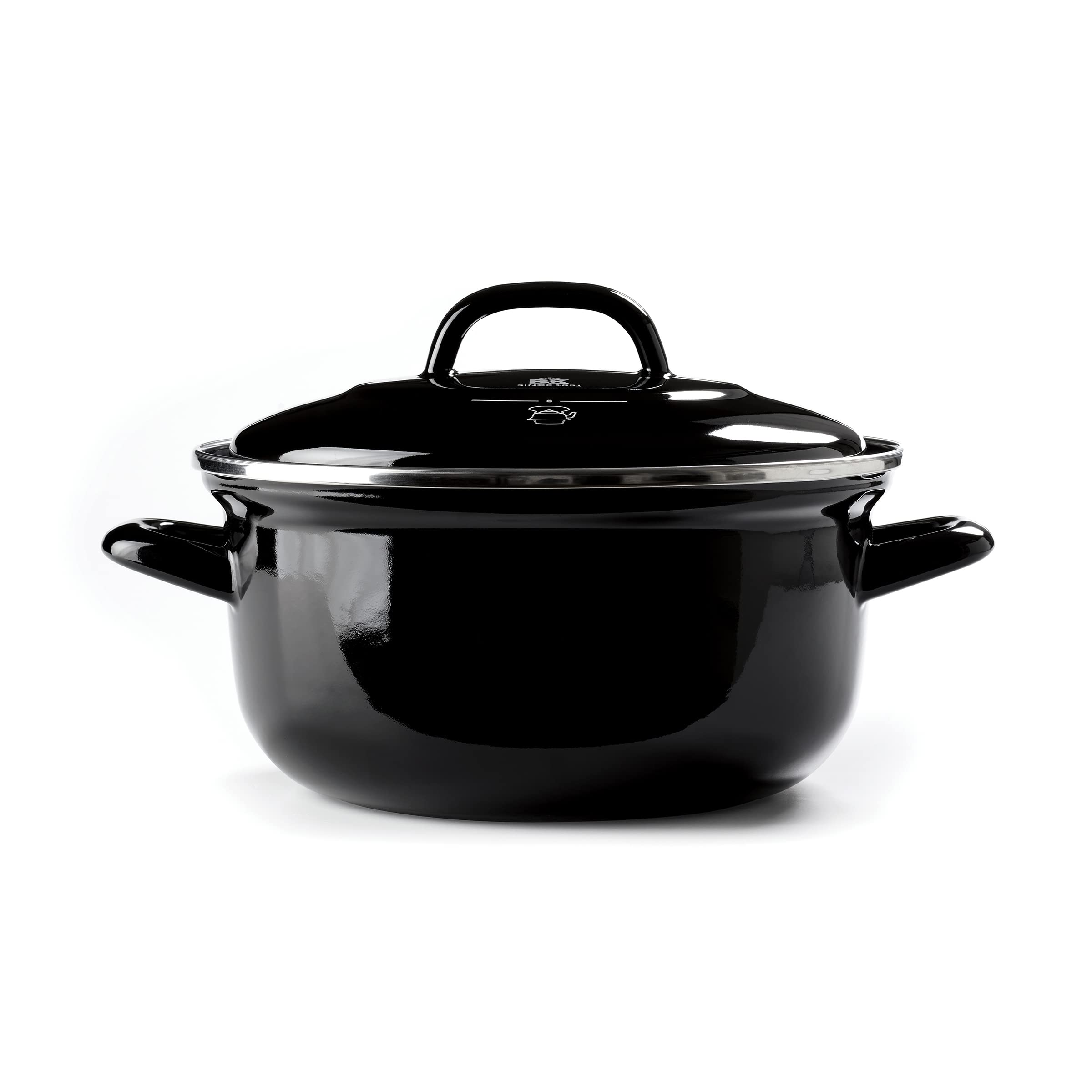 BK Indigo Dutch Heritage Round German Enameled Casserole Pot with Lid - PFAS-Free Ceramic Non-Stick Coating, 4.2L (24cm) - Induction, Oven & Dishwasher Safe - Black - Perfect for Soups, Stews & Family Dinners