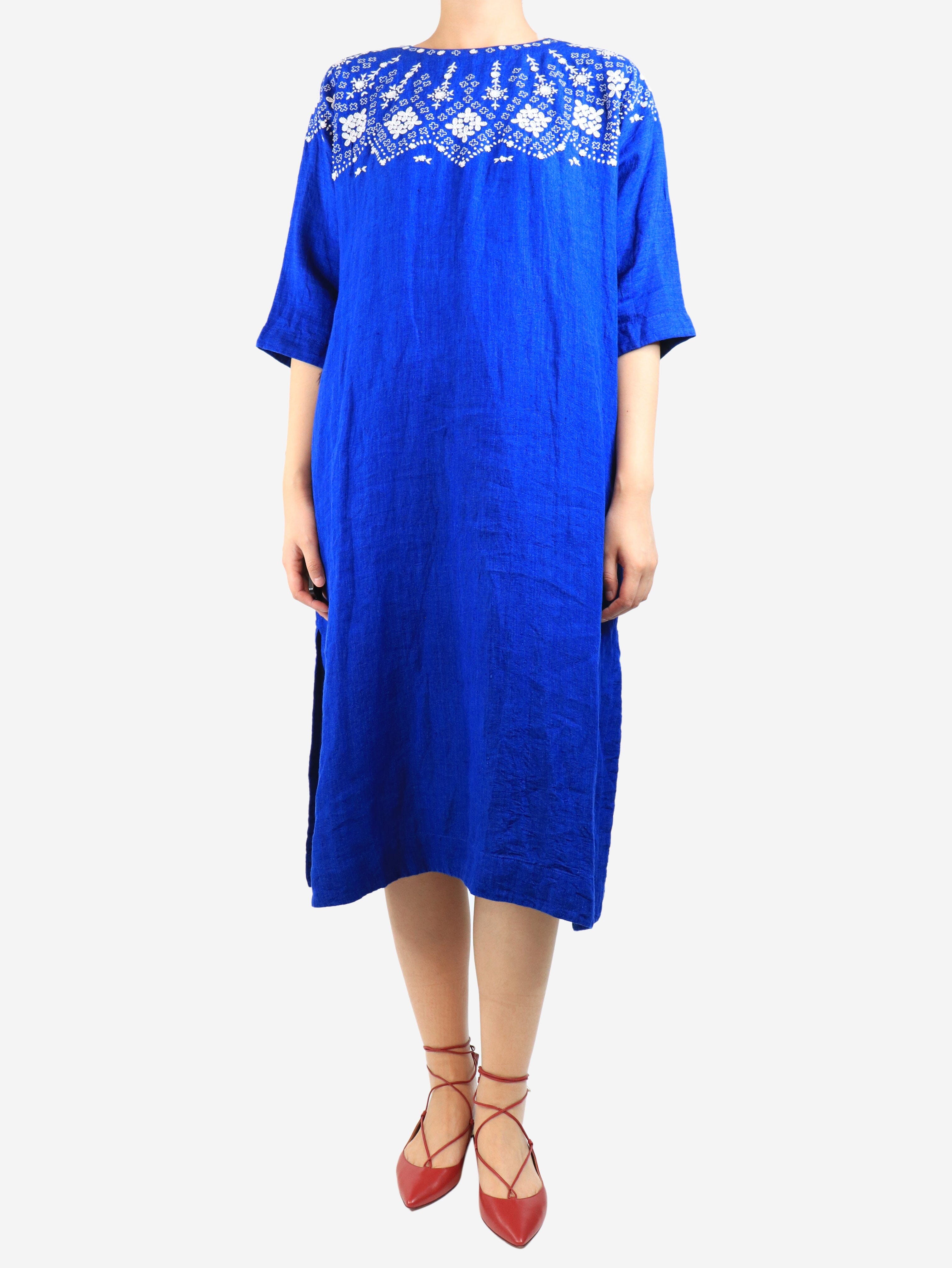Elegant Cobalt Blue Embroidered Midi Dress for Women - Size S | Perfect for Weddings, Parties & Special Occasions