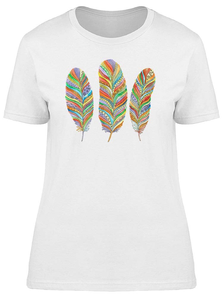 Women's Three Rainbow Feathers Graphic T-Shirt - Soft Cotton Casual Tee for Everyday Wear, Street Style & Festival Outfits