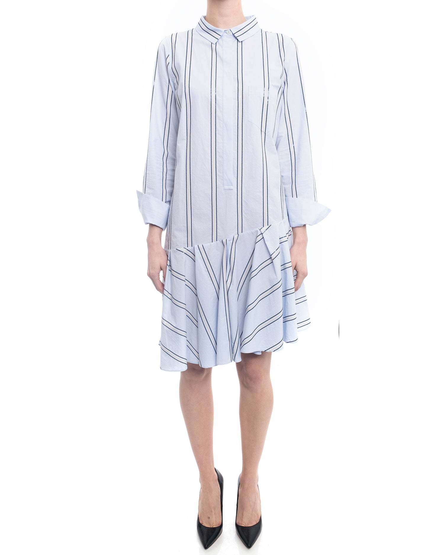 Brunello Cucinelli Light Blue Cotton Striped Shirt Dress for Women | Summer Casual Office Wear & Beach Cover-Up