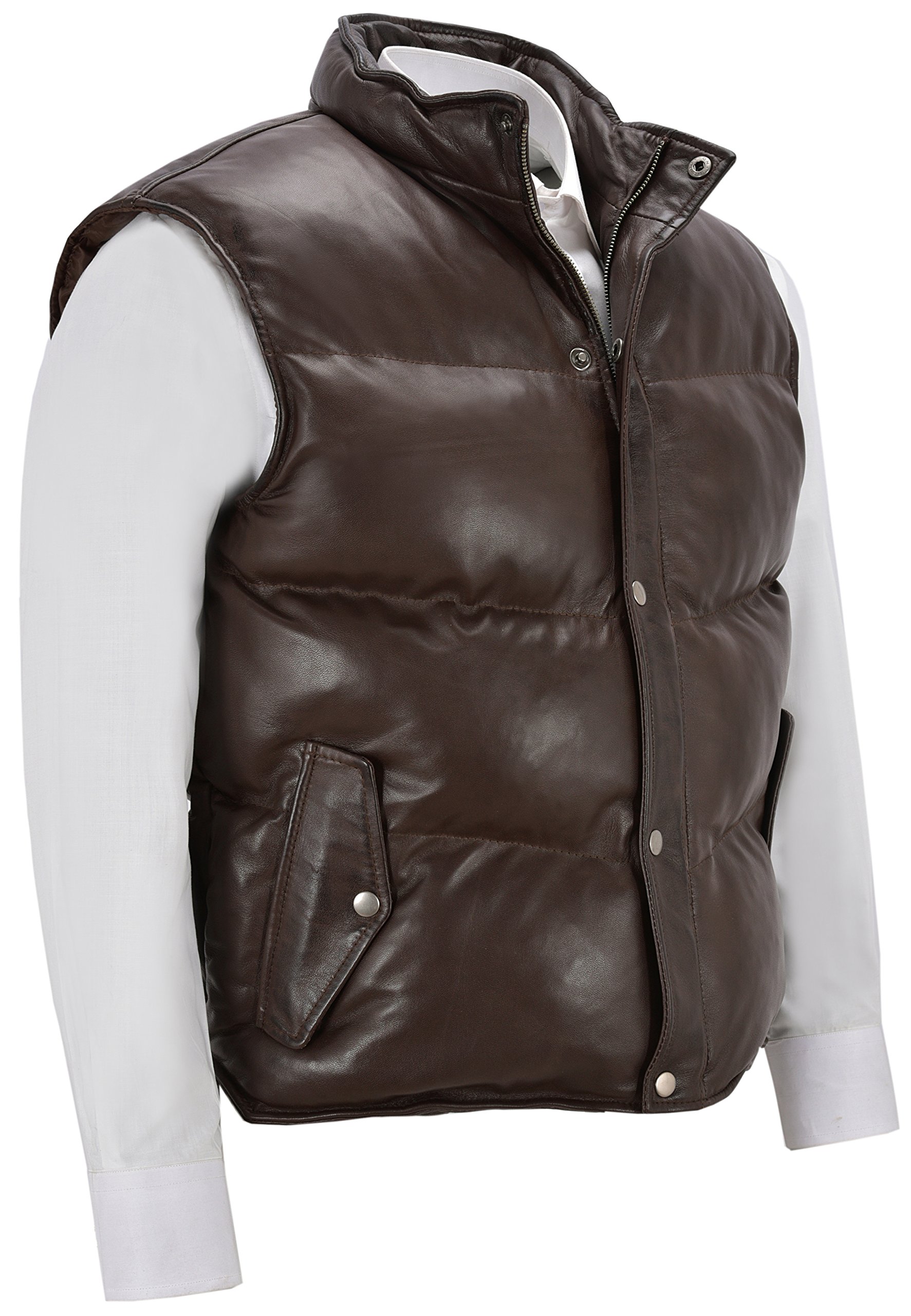 Men's Padded Lambskin Leather Puffer Waistcoat - Stylish Casual Winter Vest for Outdoor Activities & Urban Fashion