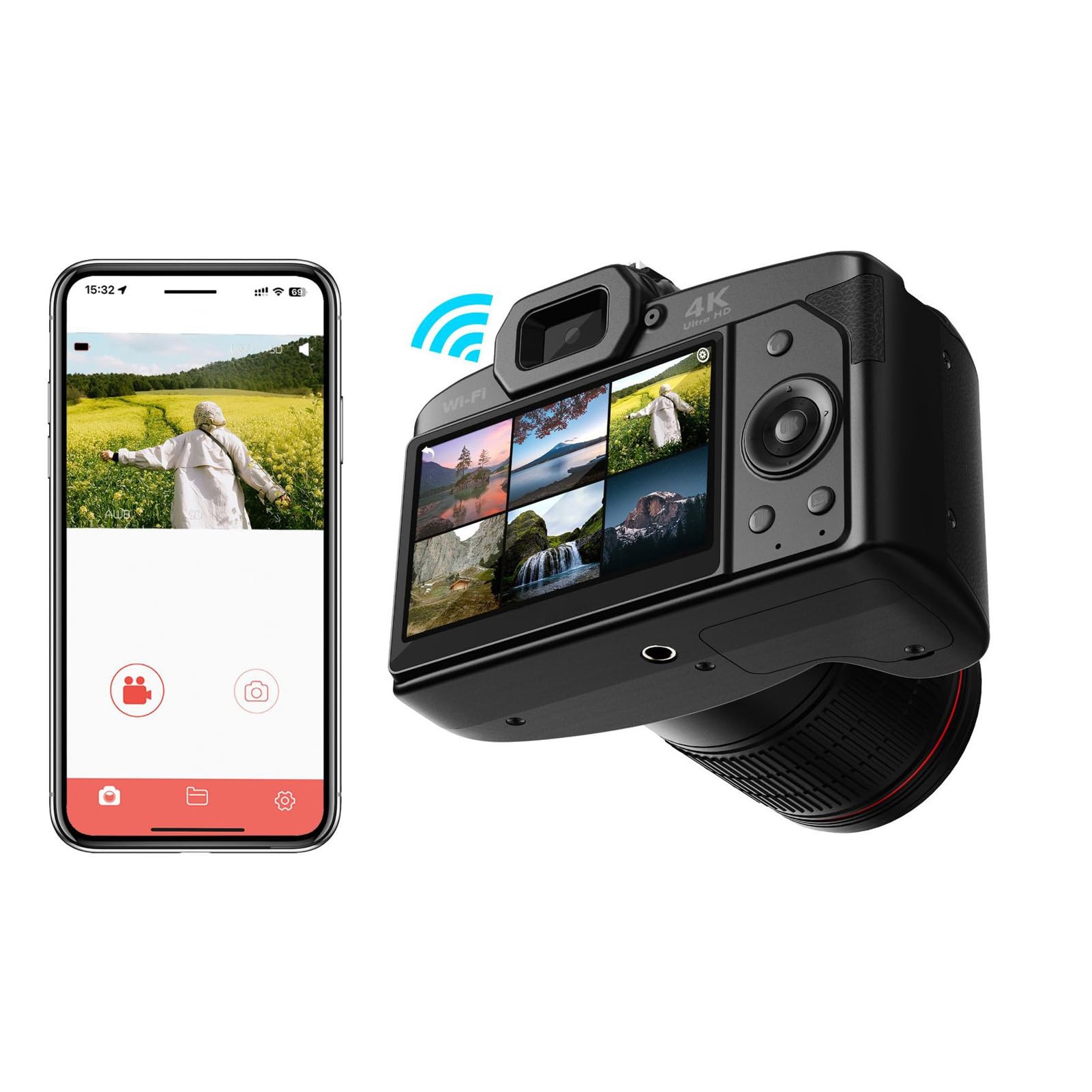 4K Digital Camera 64MP with 16x Zoom & Night Vision - Dual Lens Camcorder for Beginners, Includes 32GB Memory Card - Perfect for Travel Photography, Vlogging & Low Light Shooting