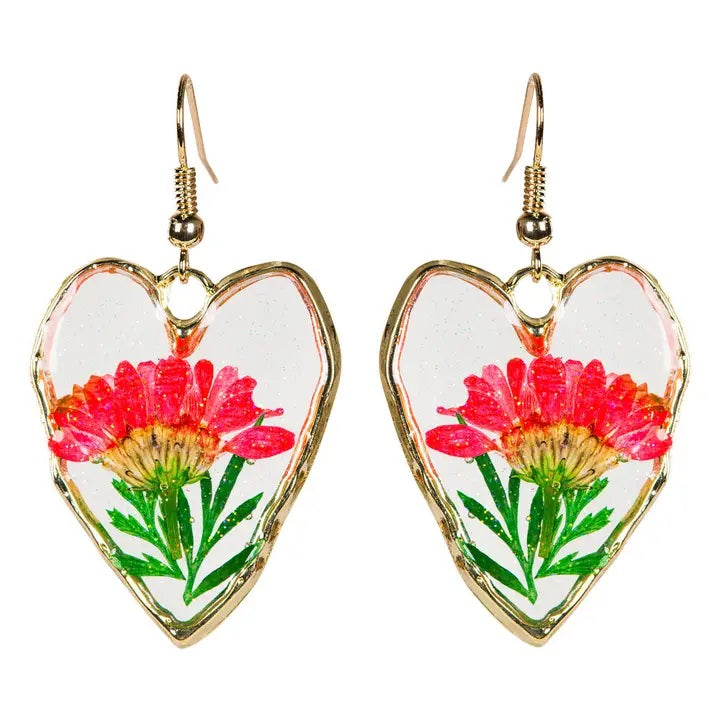 Handmade Dried Flower Heart Earrings - Bohemian Floral Jewelry for Women - Perfect for Weddings, Date Nights & Festival Outfits