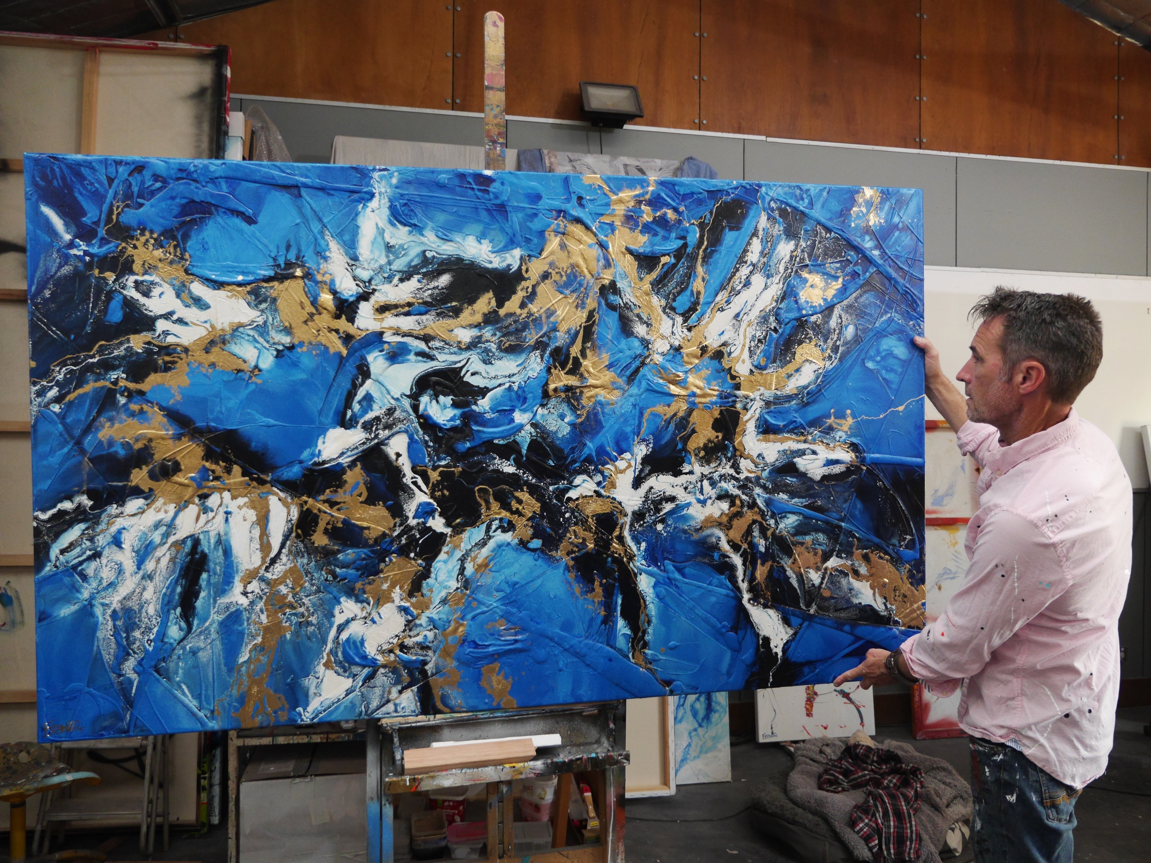 Blue Bronze Textured Abstract Painting - 200cm x 120cm Sapphire Bling Wall Art for Living Room, Bedroom & Office Decor | Modern Large Canvas Artwork