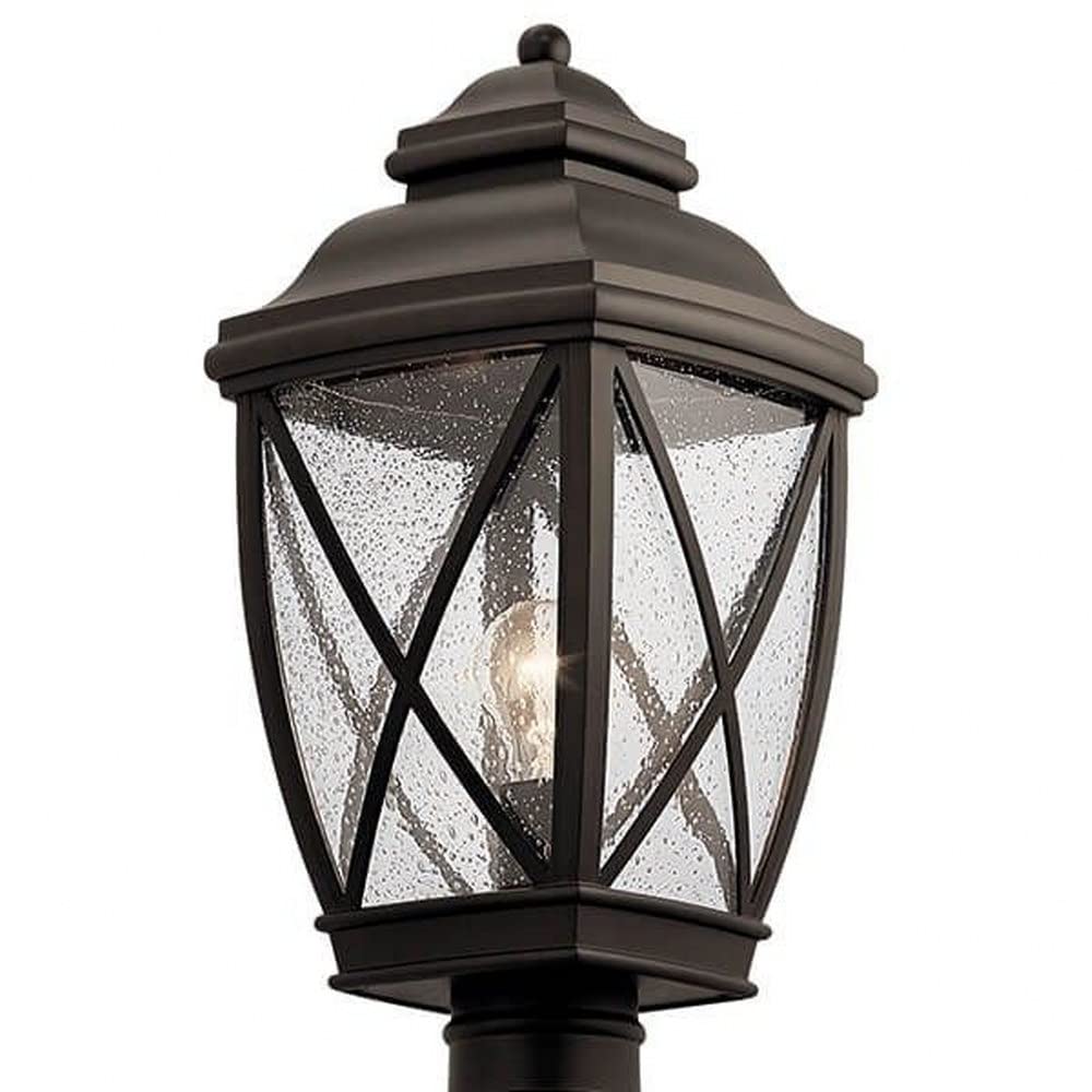 Kichler Tangier 19.75 Inch 1-Light Outdoor Post Light with Clear Seeded Glass in Olde Bronze - Perfect for Porch, Patio, Garden, and Pathway Lighting