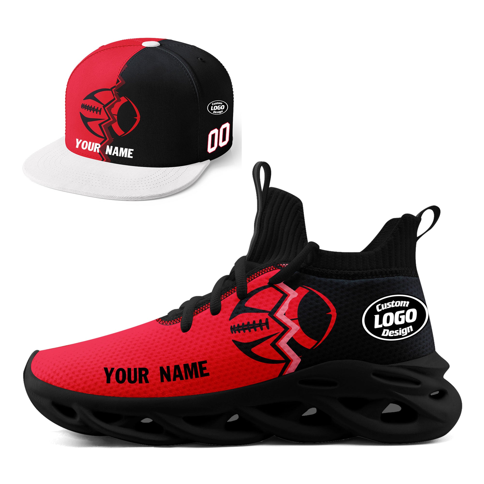 Custom Dark Gray & Red Texas MaxSoul Shoes and Hat Combo - Personalized Matching Set for Men & Women - Perfect for Rodeo, Country Music Festivals, and Western Style Outfits