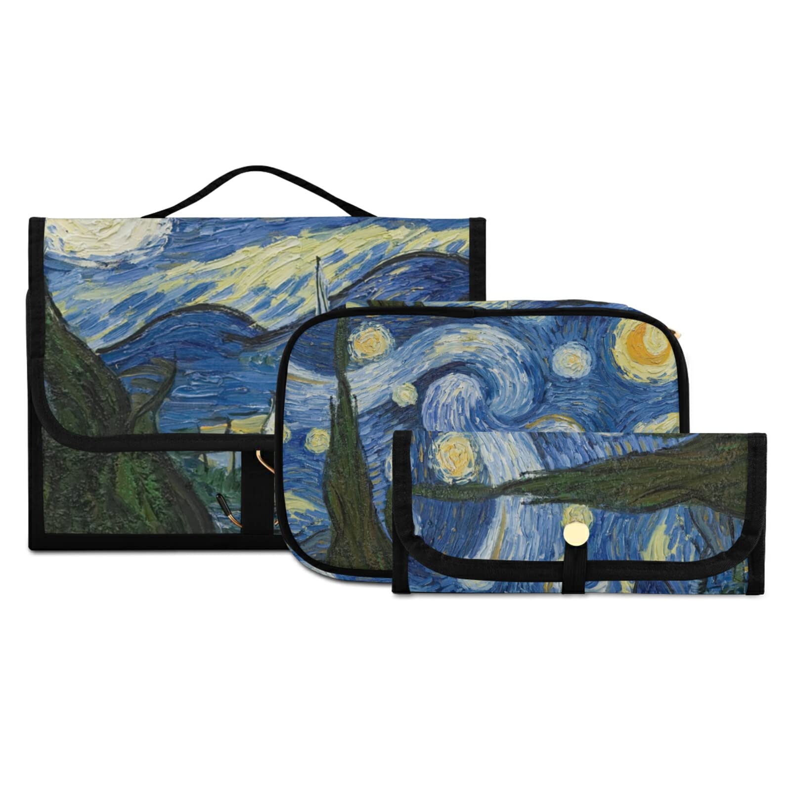Van Gogh The Starry Night Travel Toiletry Bag - Large Cosmetic Organizer with 3 Compartments, Waterproof Hanging Toiletry Case for Women & Men - Perfect for Travel, Camping, Gym & Daily Use