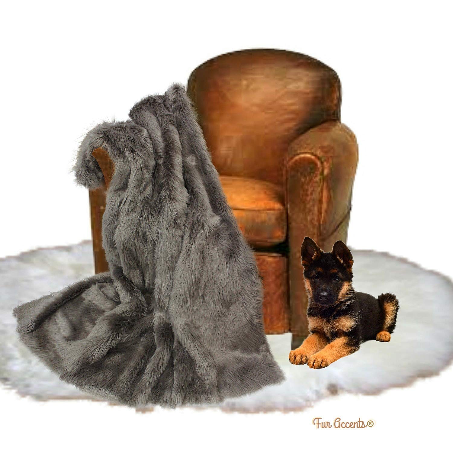 Soft Plush Faux Fur Throw Blanket - 4'x5' Pewter Gray Shaggy Blanket with Luxurious Fur Accents - Perfect for Sofa, Bed & Winter Cozy Decor