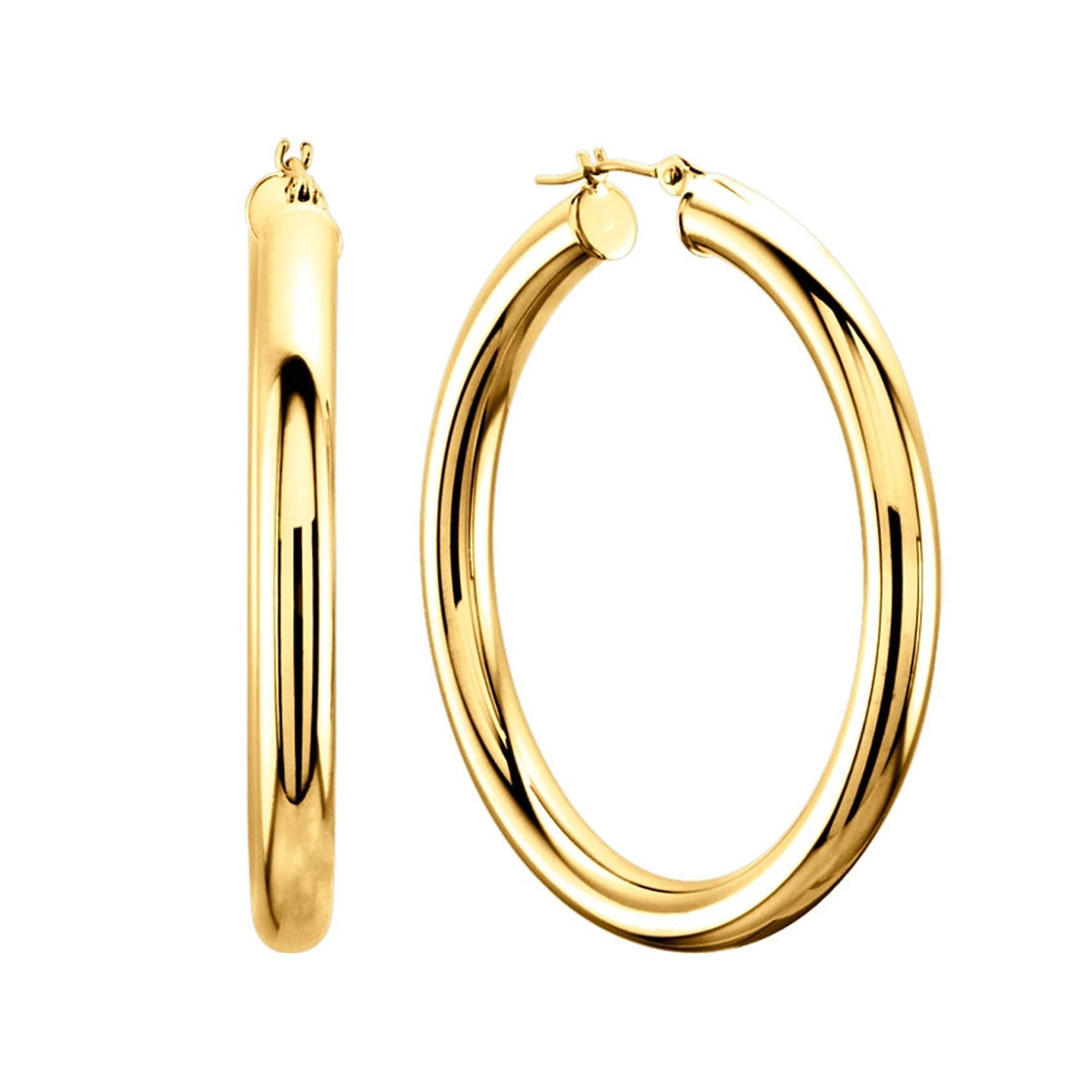 14K Yellow Gold 3MM Shiny Round Tube Hoop Earrings - 40mm Dainty Everyday Jewelry for Women, Perfect for Work, Date Night & Special Occasions