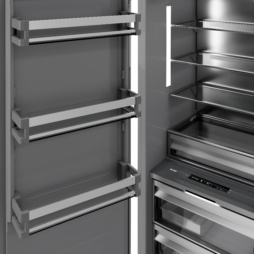 ZLINE Autograph Edition 24 Inch Stainless Steel Column Freezer - 12.4 cu. ft. Capacity, Graphite Gray Interior & Polished Gold Accents (RCFVZ 304 24 G) - Perfect for Home Kitchens, Restaurants & Entertaining Spaces