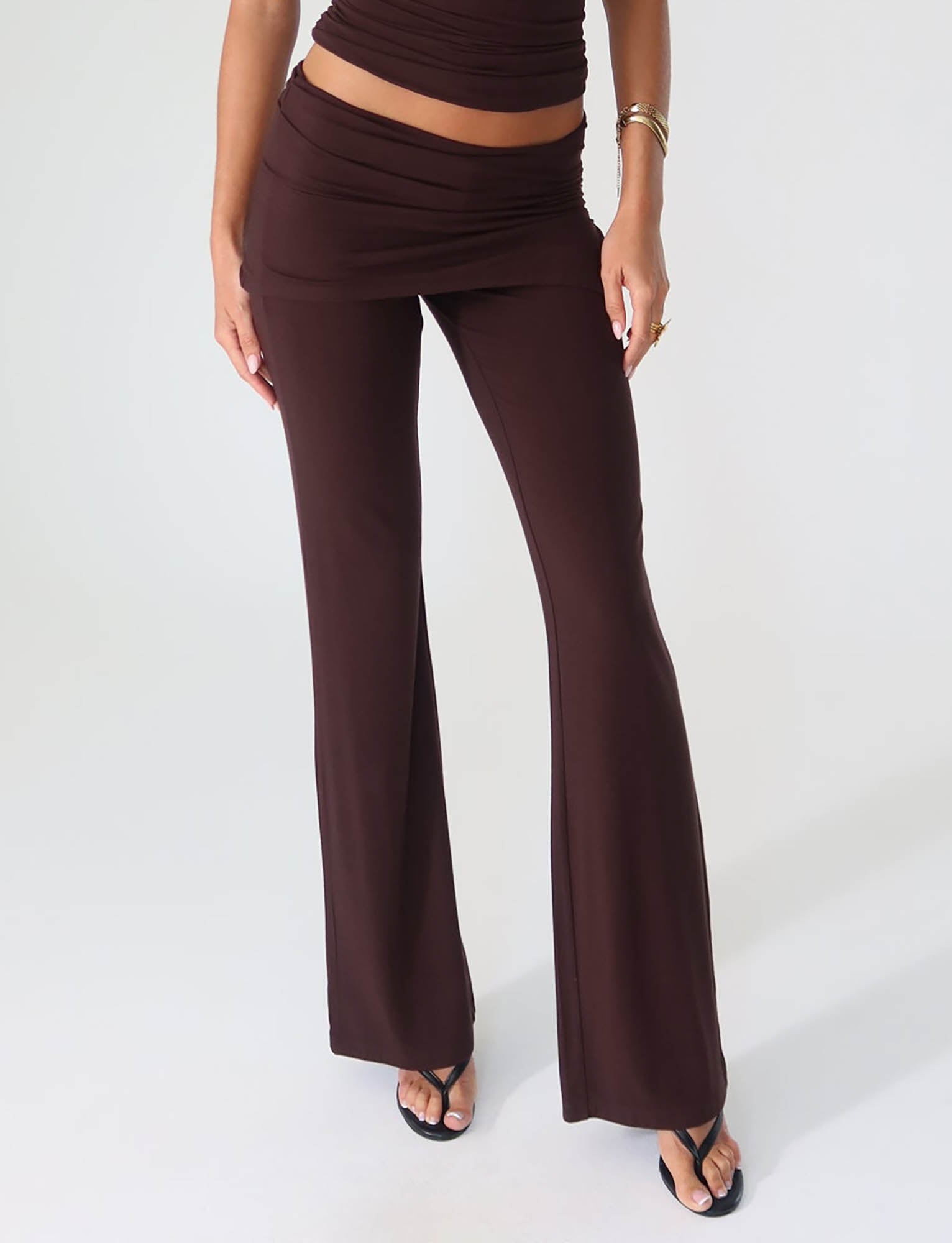 LEILANI Women's Casual Brown Chocolate Pants - Comfortable Stretch High Waist Trousers for Work, Office, and Everyday Wear