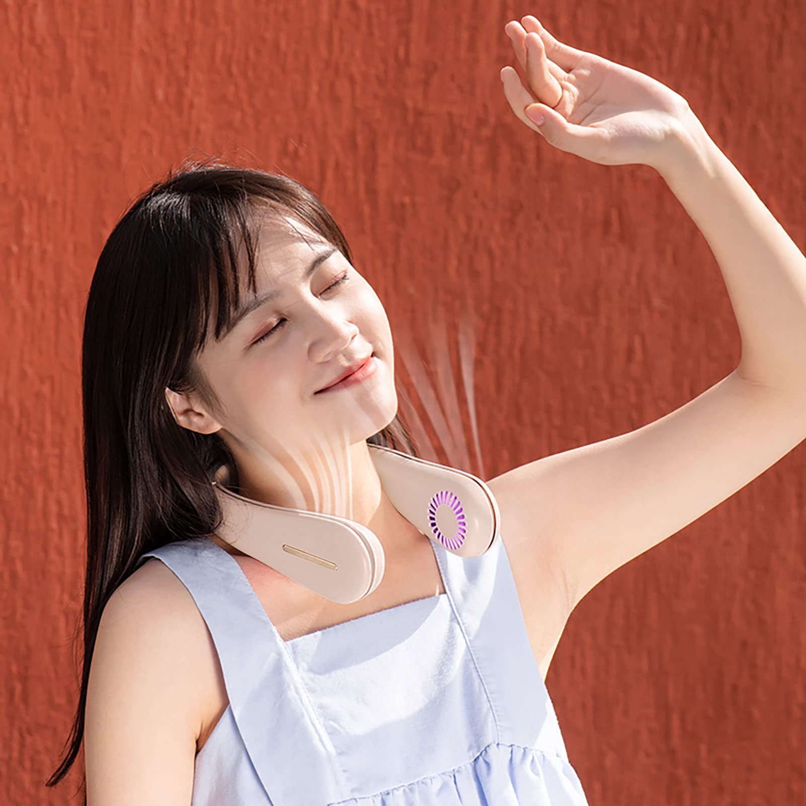 Portable Neck Fan - 2400mAh Rechargeable Battery, Hands-Free Wearable Personal Fan, Bladeless & Leafless Design, USB-Powered for Office, Travel, and Outdoor Activities