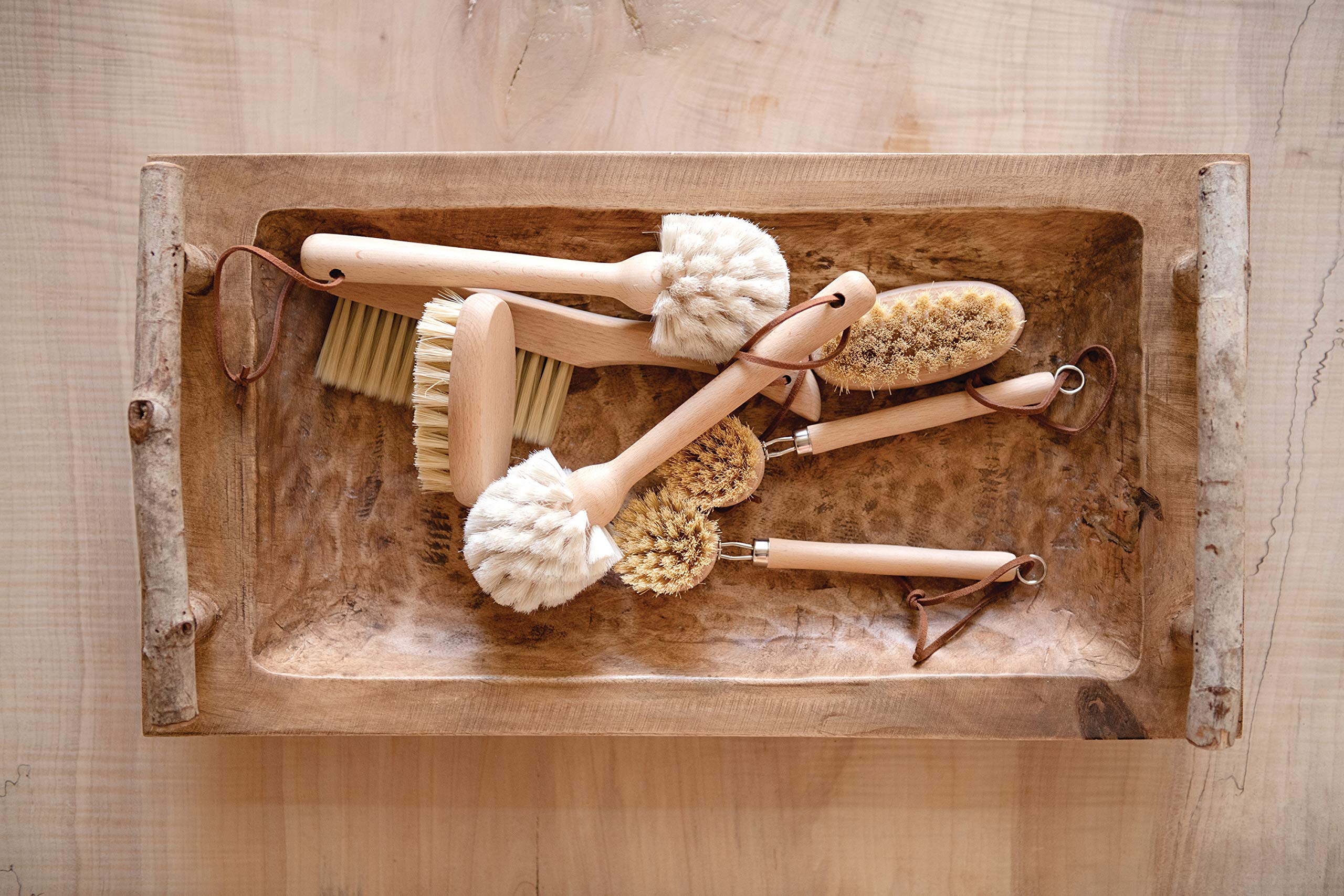 Natural Beech Wood Dish Brush with Leather Strap - Eco-Friendly Kitchen Cleaning Tool for Pots, Pans & Dishes | Perfect for Home, RV & Camping Use
