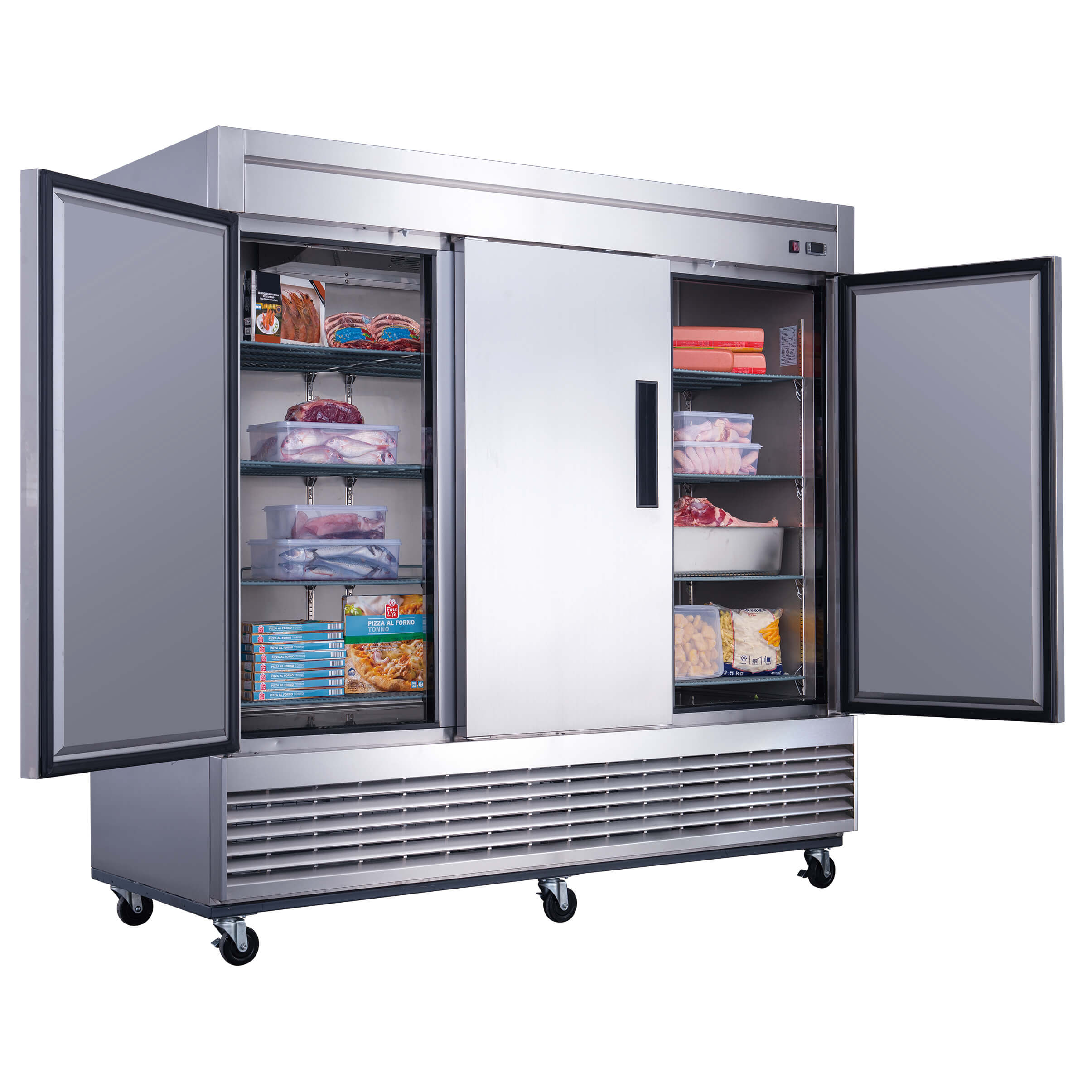Dukers D83F 3-Door Commercial Freezer - Energy Efficient Upright Deep Freezer for Restaurants, Grocery Stores & Home Use