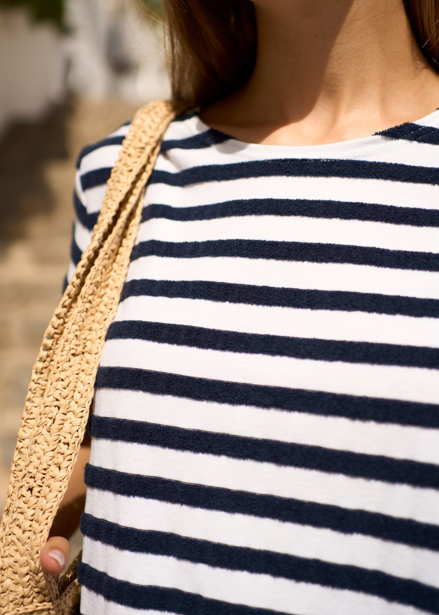 OLLIOULES Women's Short Sleeve Breton Stripe T-Shirt with Bouclé Stripes & Colorful Shoulder Buttons | Soft Cotton Comfort Fit | Casual Wear, Office Outfits, Weekend Style (White/Navy)