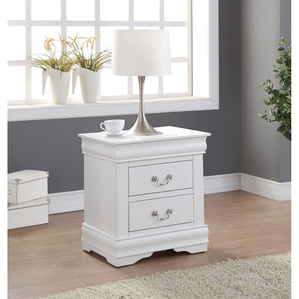 Knocbel 2-Drawer Nightstand - Modern White Bedside Table with Brushed Nickel Handles, Fully Assembled Sofa Side End Table, 21