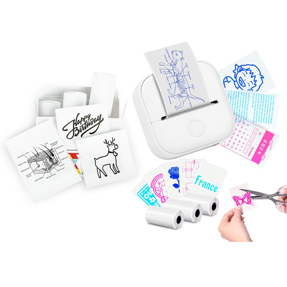Memoking T02 Portable Thermal Sticker Printer - Inkless Mini Printer for Sticky White Paper, Print Pods & Phone Stickers | Perfect for DIY Crafts, Scrapbooking, Labeling & Small Business Packaging