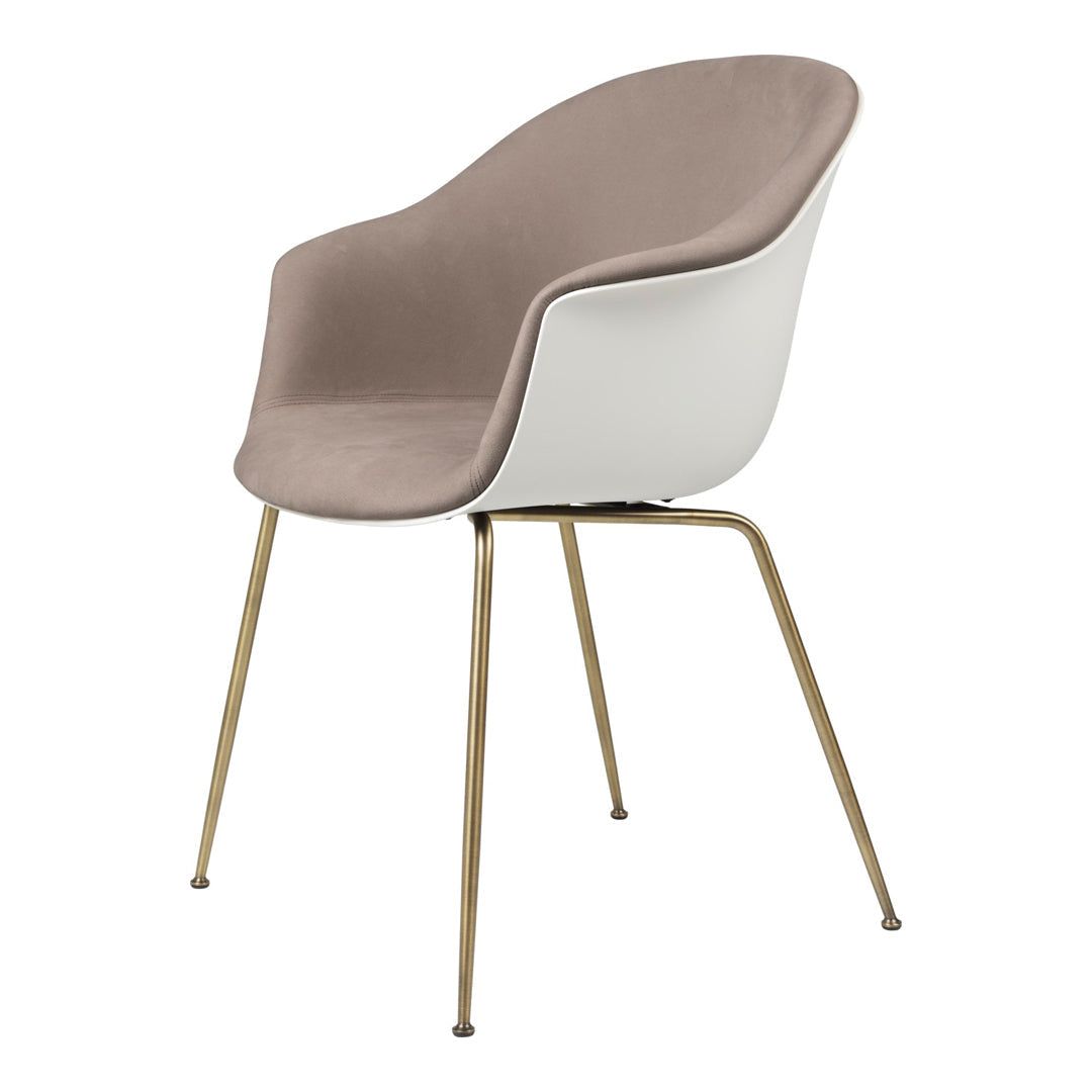 Bat Dining Chair with Antique Brass Conic Base & Front Upholstery - Elegant Modern Seating for Dining Room, Kitchen, or Breakfast Nook