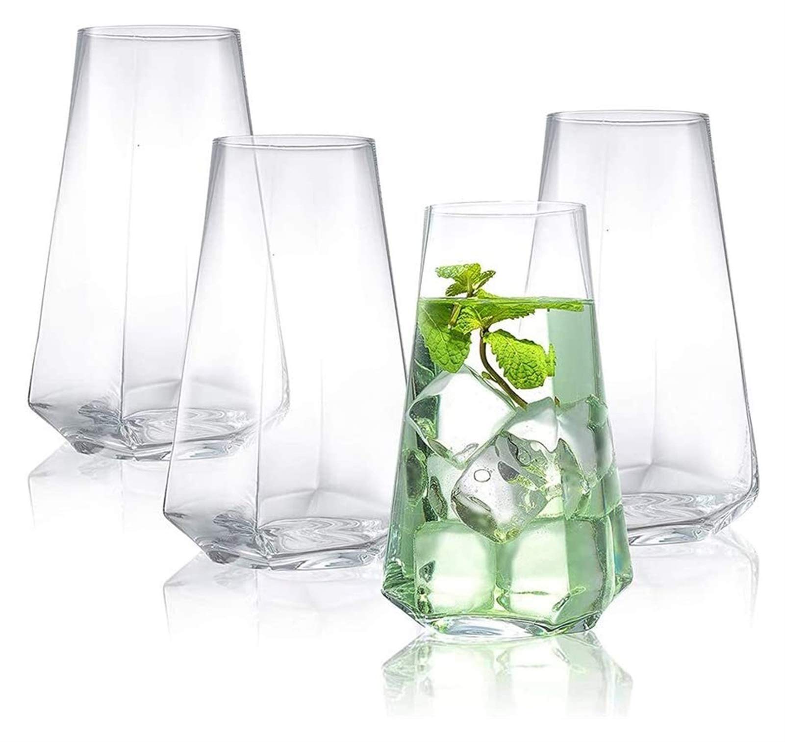 Premium KAPOHU Whiskey Decanter & Highball Glasses Set - 4 Crystal 18oz Cocktail Glasses for Whiskey, Beer, Juice & Water - Elegant Barware for Home Entertaining, Gifts & Special Occasions