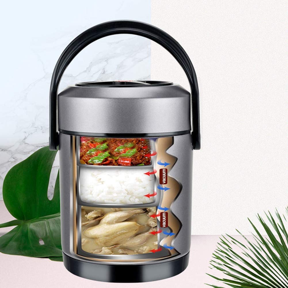 Premium Stainless Steel Insulated Food Thermos - 2.0L Dual Compartment Hot Meal Container with Handle | Long-Lasting Temperature Retention | Perfect for Office Lunch, Picnics & Outdoor Activities