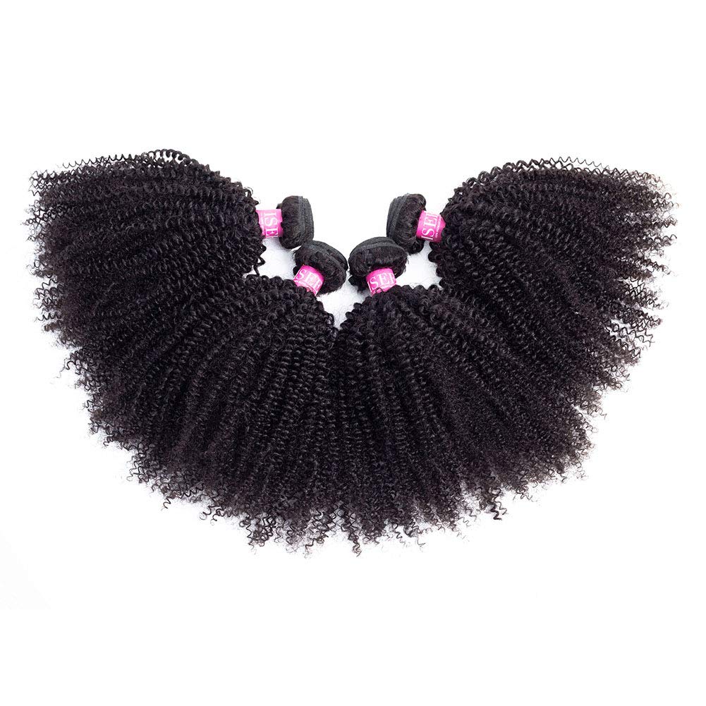 ISEE Hair 100% Unprocessed Afro Kinky Curly Human Hair Bundles - 9A Mongolian Virgin Hair Weave - Natural Black Color (20 22 24 Inches) - Perfect for Protective Styles, Wig Making & Natural Hair Extensions