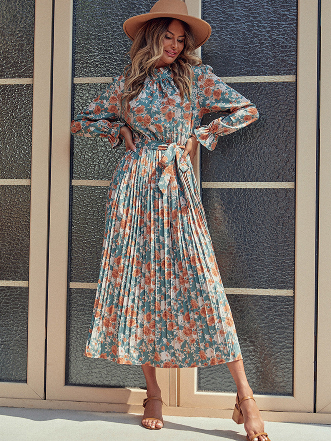 Elegant PMidi Long Sleeve Dress for Women - Flowy Midi Length Dress with Long Sleeves - Perfect for Office, Date Night & Fall Weddings