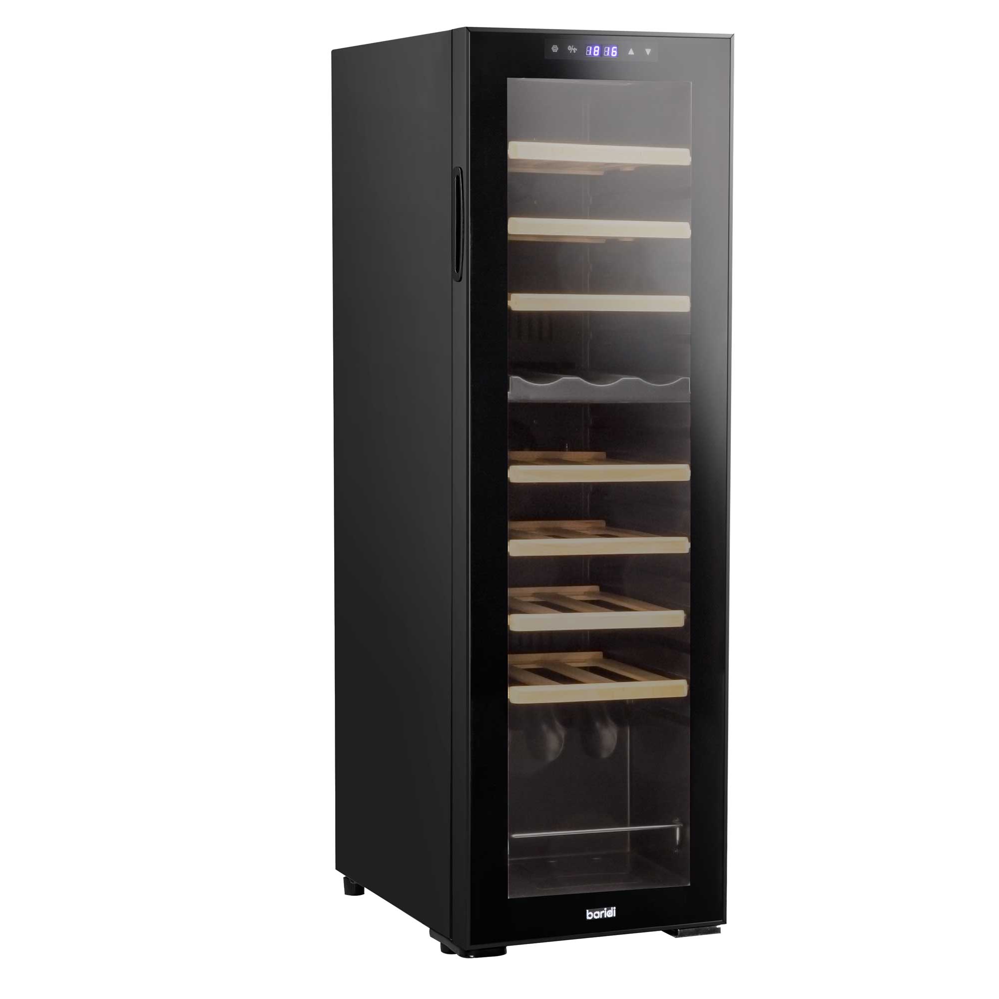 Baridi 27 Bottle Dual Zone Wine Cooler Refrigerator - Touch Screen Control, Adjustable Wooden Shelves, LED Lighting - Perfect for Home, Office, or Restaurant Wine Storage & Display