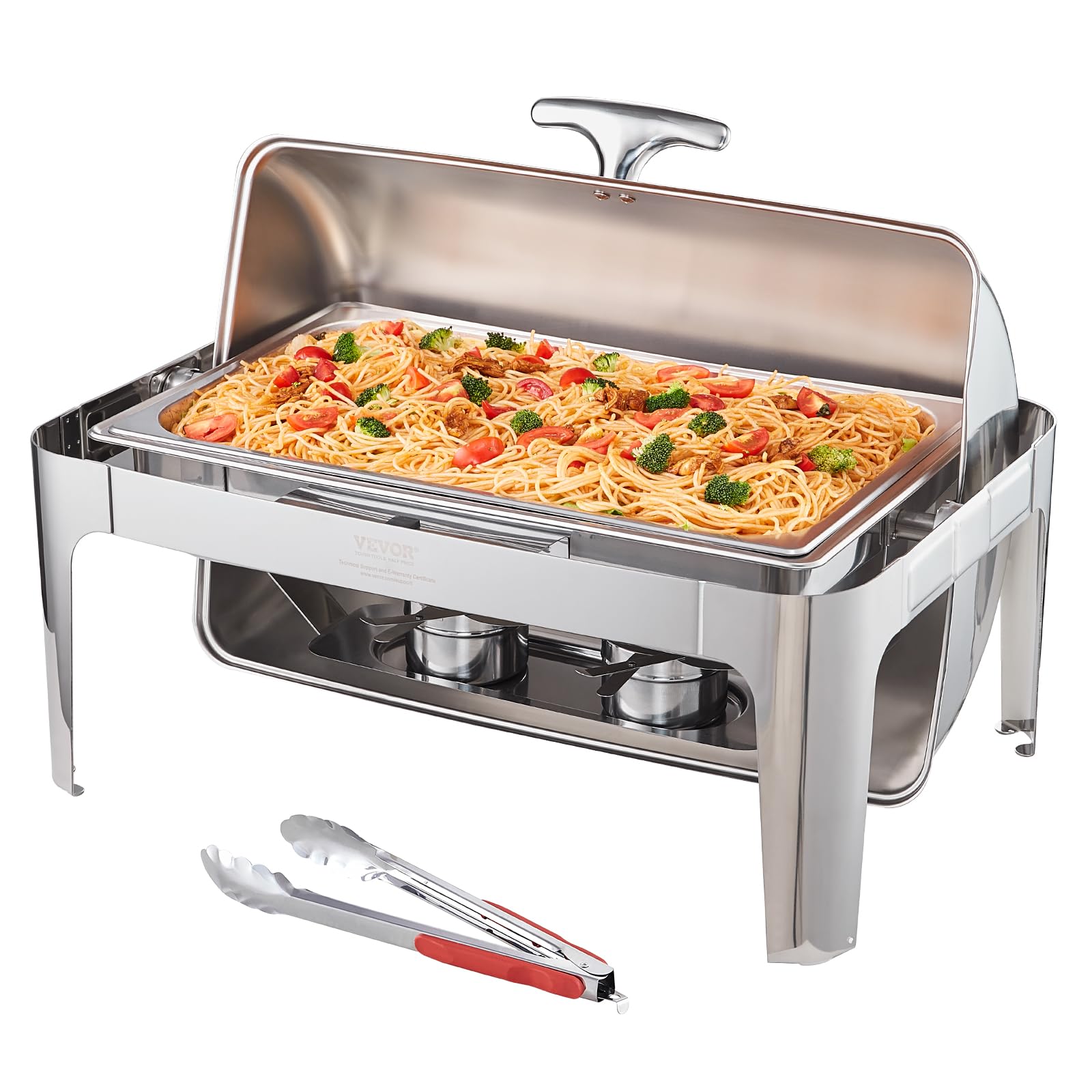 VEVOR 9 Qt Stainless Steel Roll Top Chafing Dish Buffet Set with Full Size Pan, Rectangle Catering Warmer with Lid, Water Pan Stand & Fuel Holder - Perfect for Buffets, Catering Events, Wedding Receptions & Serving 9+ People