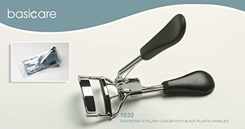 Basicare Professional Chrome Plated Eyelash Curler with Non-Slip Grip - 2 Extra Rubber Pads Included | Long-Lasting Curls for All Eye Shapes | Perfect for Daily Makeup & Special Occasions