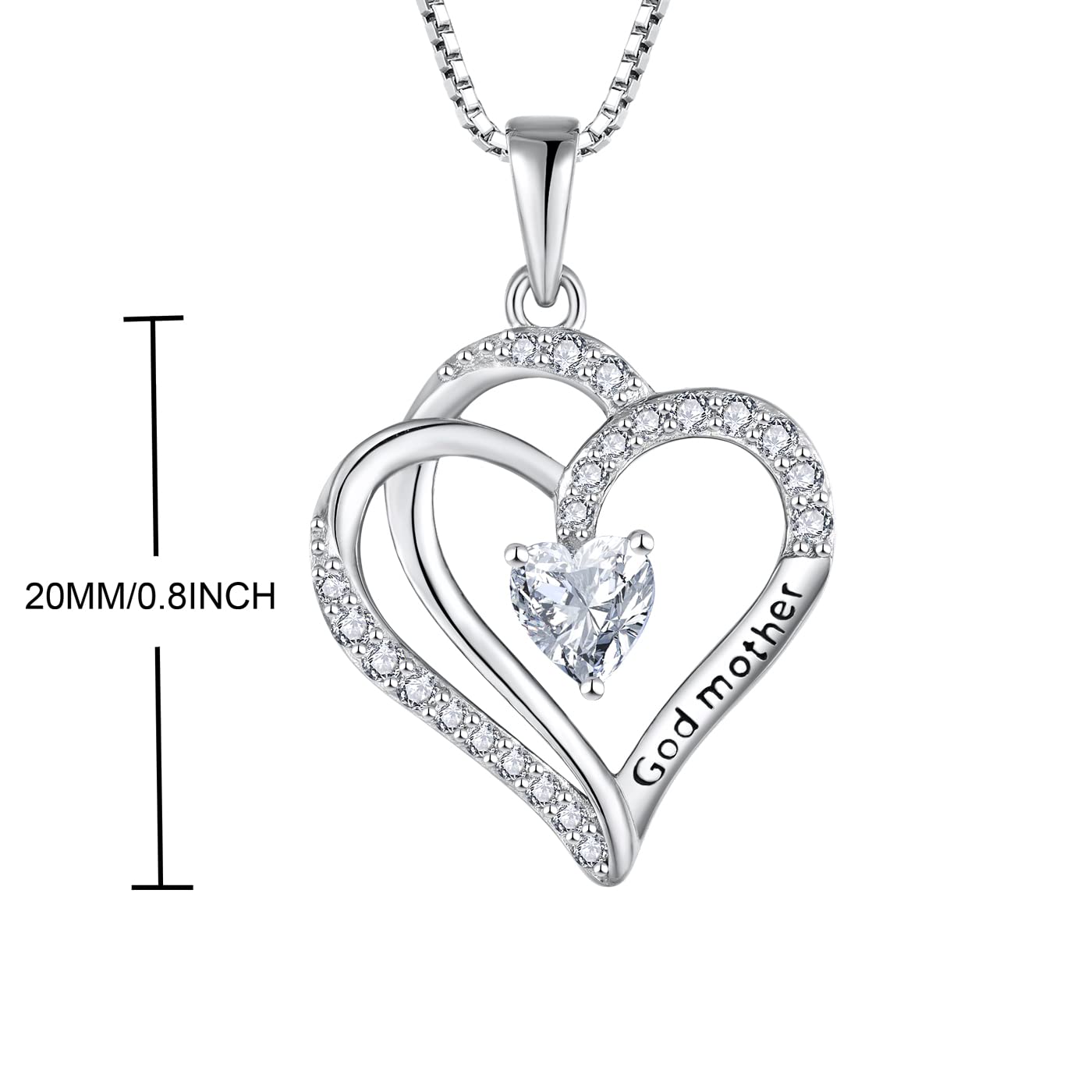 STARCHENIE Godmother Necklace - Sterling Silver Heart Pendant with Cubic Zirconia, Elegant Jewelry Gift for Women - Perfect for Birthdays, Christenings & Special Occasions