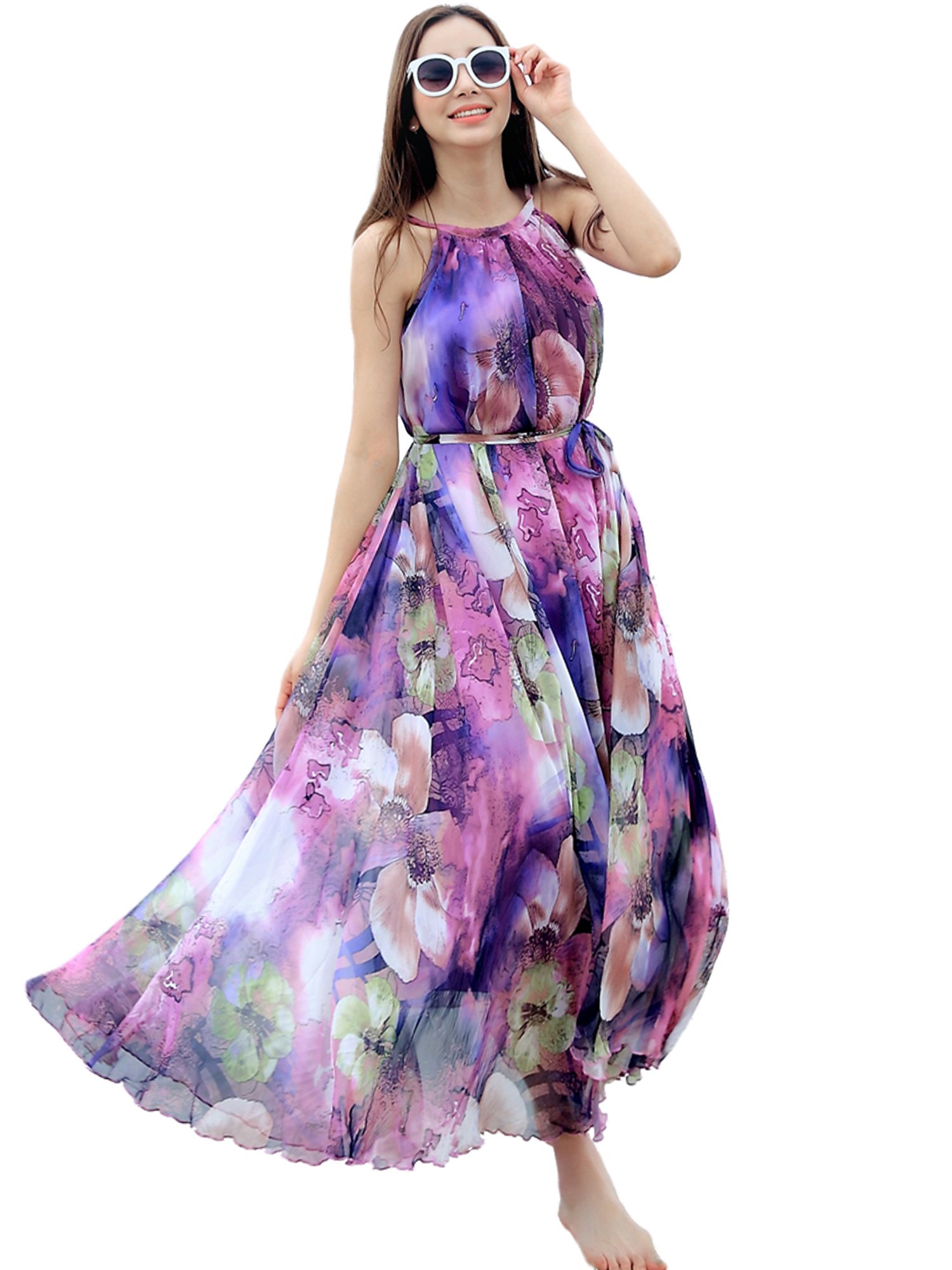 MedeShe Women's Floral Chiffon Maxi Dress - Elegant Beach Wedding Bridesmaid Sundress for Summer Vacation & Holiday Parties
