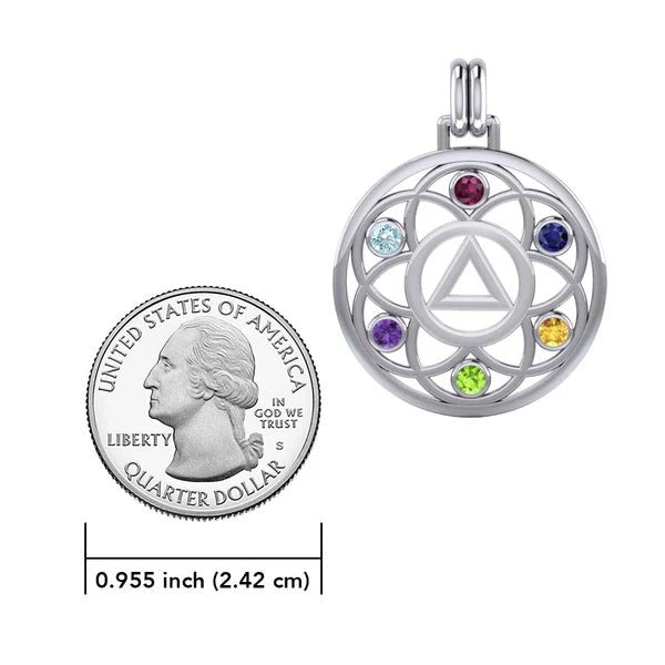 Flower of Life Sterling Silver Recovery Pendant with AA or NA Symbol & Genuine Gemstone - Spiritual Healing Jewelry for 12-Step Programs, Sobriety Gifts, and Meditation Accessories