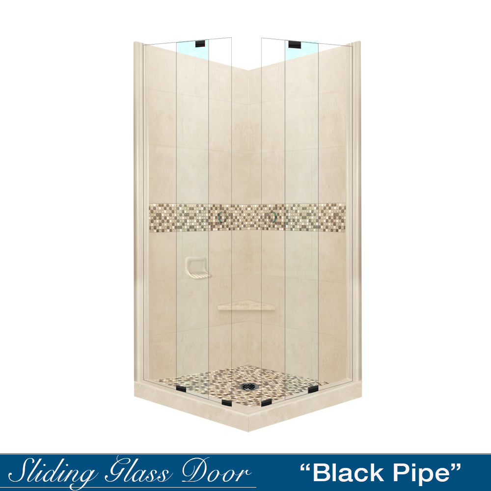 DIY Shower Remodel Kit - Corner Desert Sand Sistine Stone & Roma Mosaic Accent Tile for Bathroom Renovation | Waterproof & Easy Installation for Shower Walls & Backsplashes