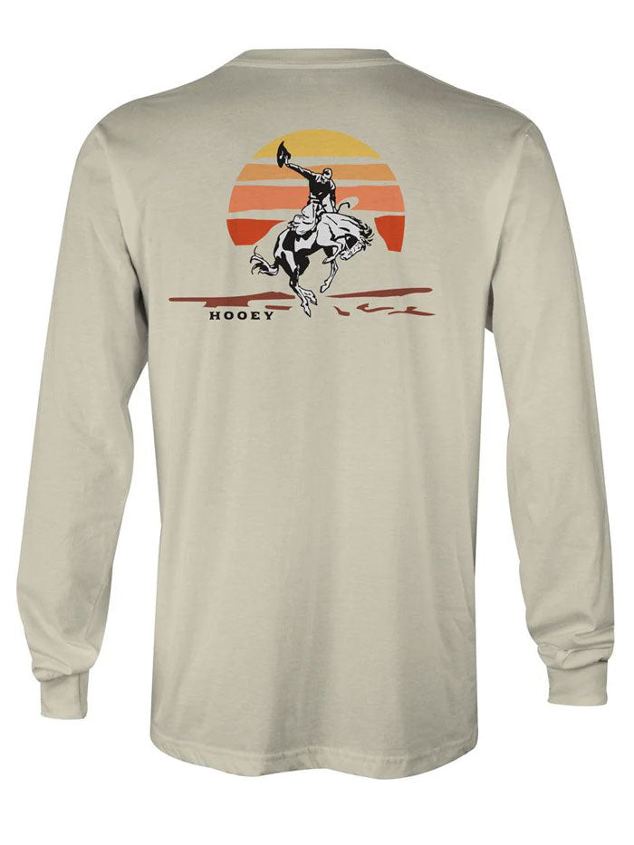 Hooey HT1534CR Sunset Bronc Long Sleeve T-Shirt for Men - Soft Cotton Crewneck Shirt in Cream Color - Perfect for Western Rodeo, Outdoor Adventures & Casual Wear