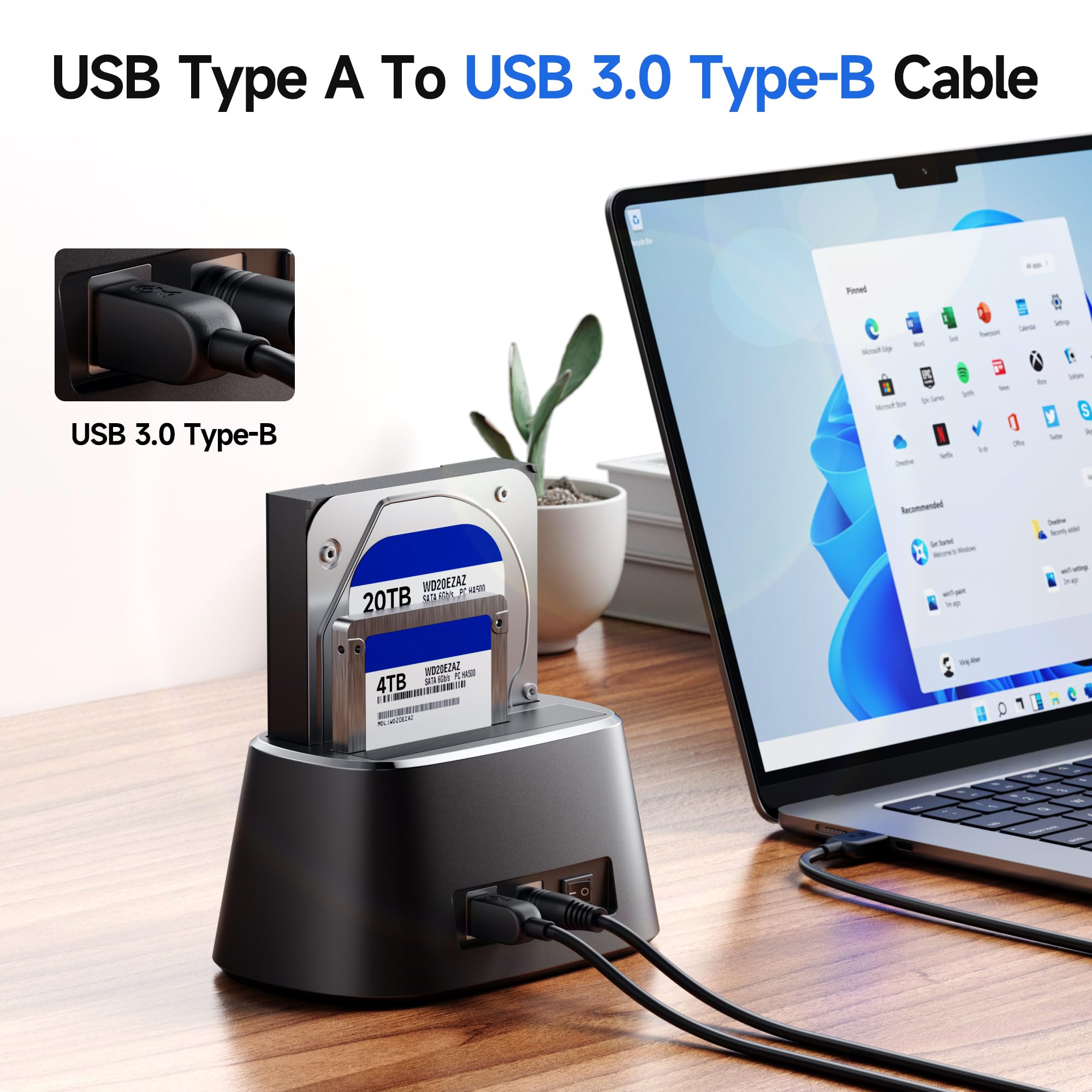 High-Speed USB 3.0 Cable A to B (2-Pack, 3ft) - Fast Data Transfer for Printers, Scanners & External Hard Drives | Durable & Tangle-Free | Black