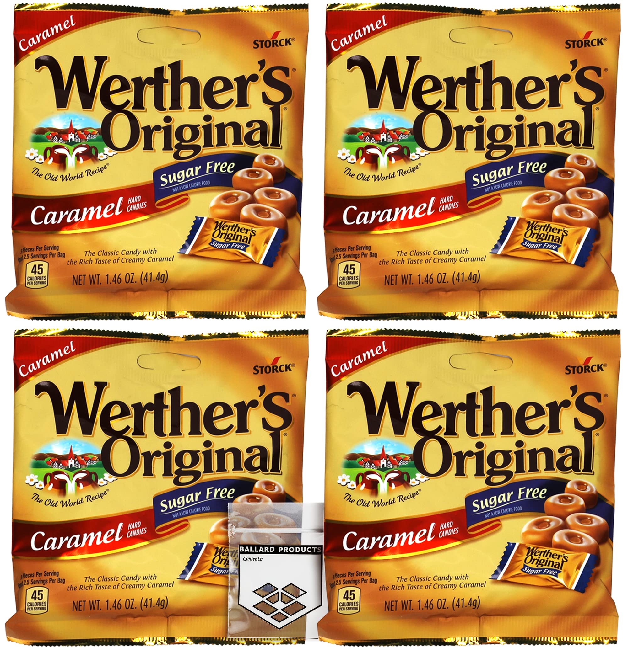 Sugar Free Werthers Original Hard Candy - 4 Pack (1.46oz Each) | Diabetic Friendly, Low Carb & Keto Snacks | Perfect for Office Treats, Travel Snacks & Gift Baskets