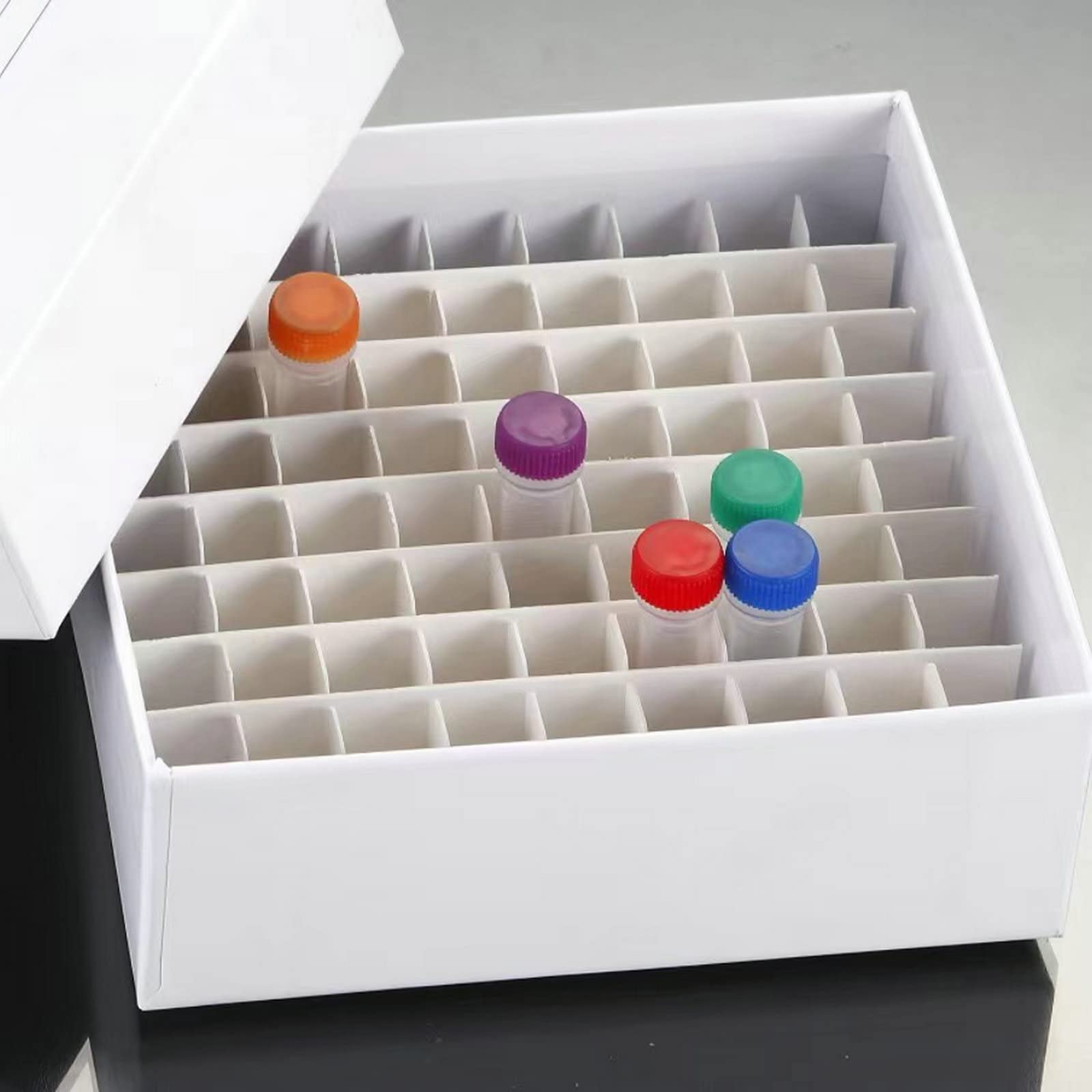 White Cardboard Freezer Box with Water & Ice Resistant Coating - 81 Place Storage for 1.5-2.0 mL Cryovials (Pack of 12) | Ideal for Lab Sample Storage, Biobanking & Medical Research