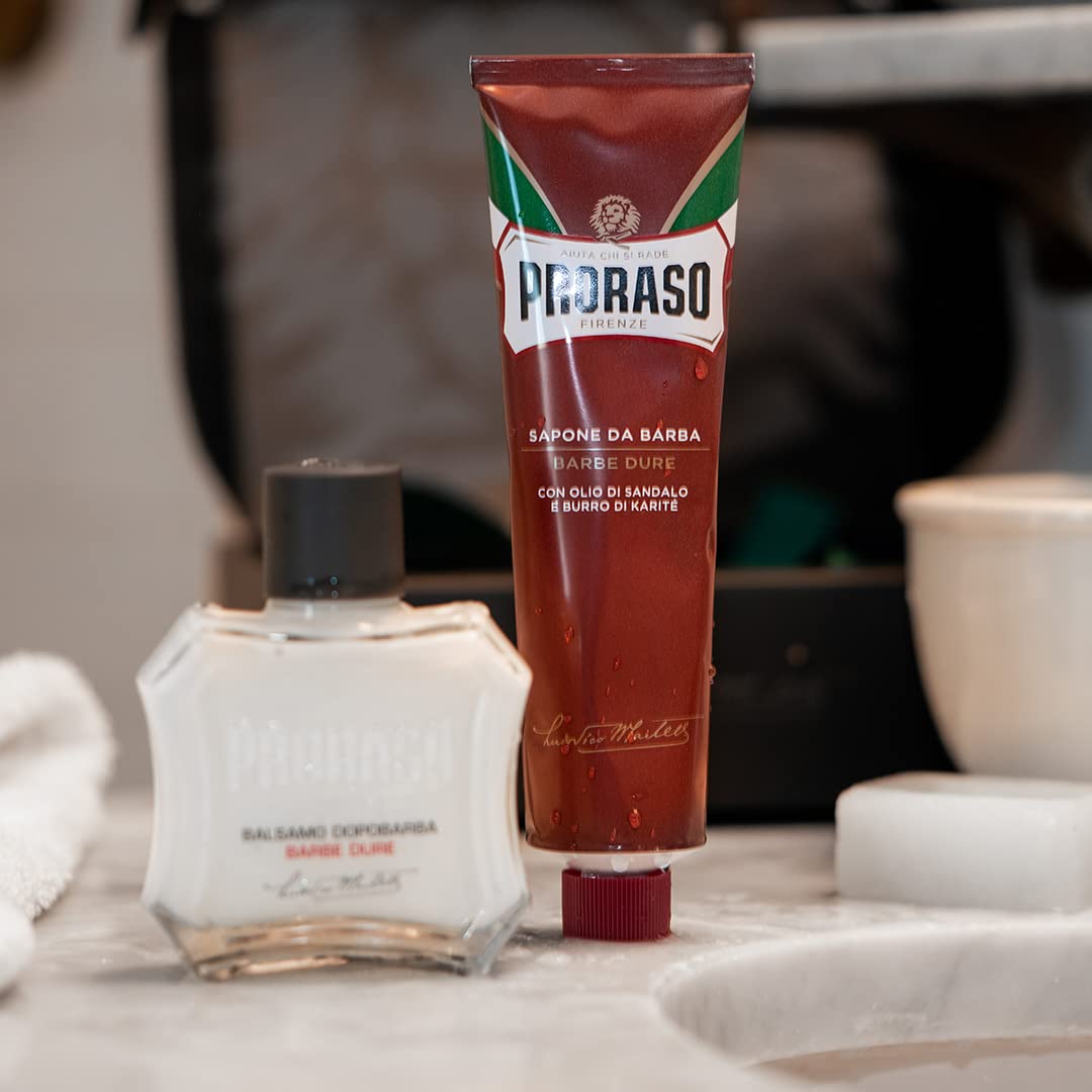 Proraso Men's After Shave Balm - Nourishing Beard Care with Sandalwood & Shea Butter - 3.4 fl oz - Ideal for Post-Shave Hydration & Coarse Beard Maintenance - Perfect for Daily Grooming Routine & Sensitive Skin Care