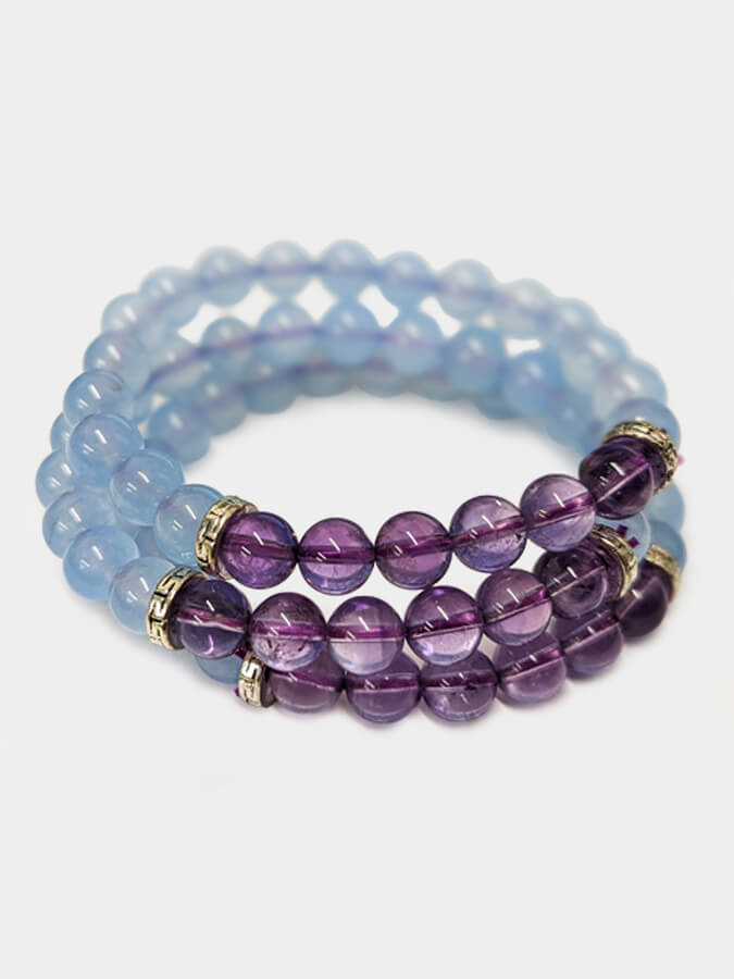 Amethyst & Chalcedony Mala Bead Bracelet for Yoga, Meditation & Mindfulness - Handmade Spiritual Jewelry for Women's Wellness & Stress Relief