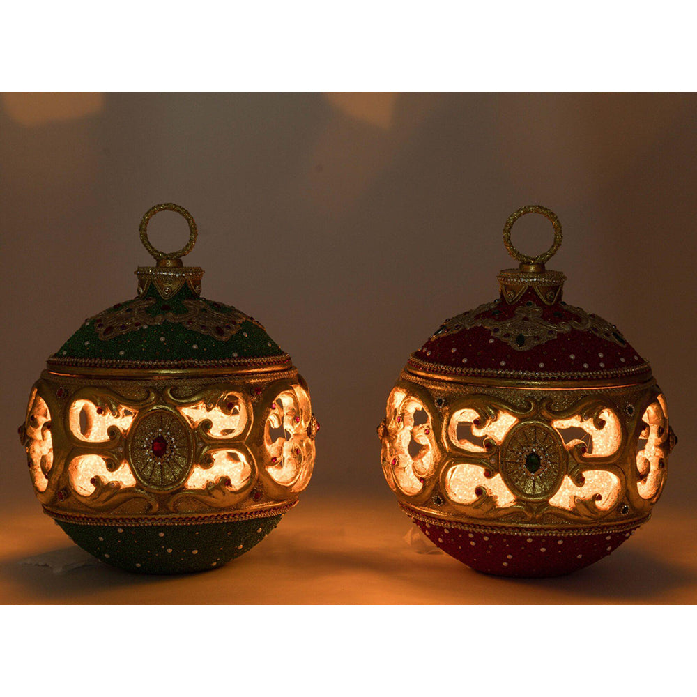 Katherine's Collection Christmas Ball Tabletop Ornament with Tea Light - Set of 2 Holiday Decorations for Christmas Tree, Mantel, or Centerpiece