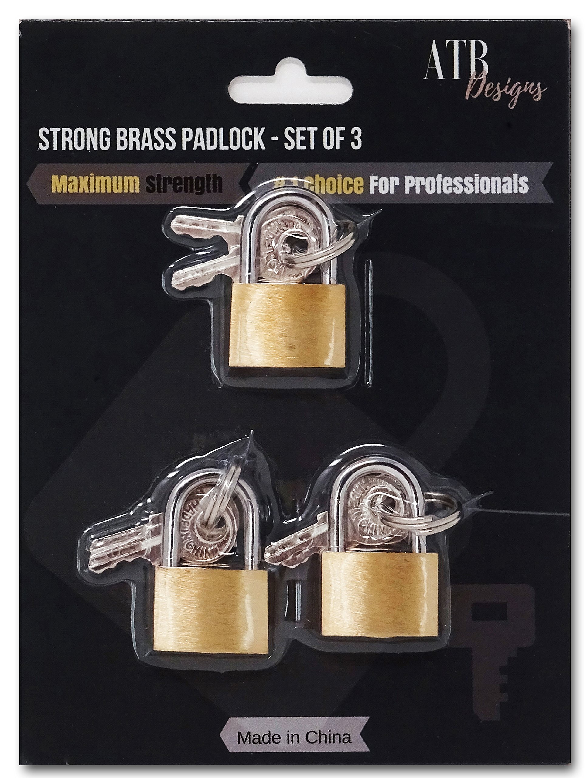 ATB 3-Piece Small Solid Brass Padlock Set - Secure Luggage, Backpacks, Diaries & Jewelry Boxes with Keys | Ideal for Travel, School & Home Security