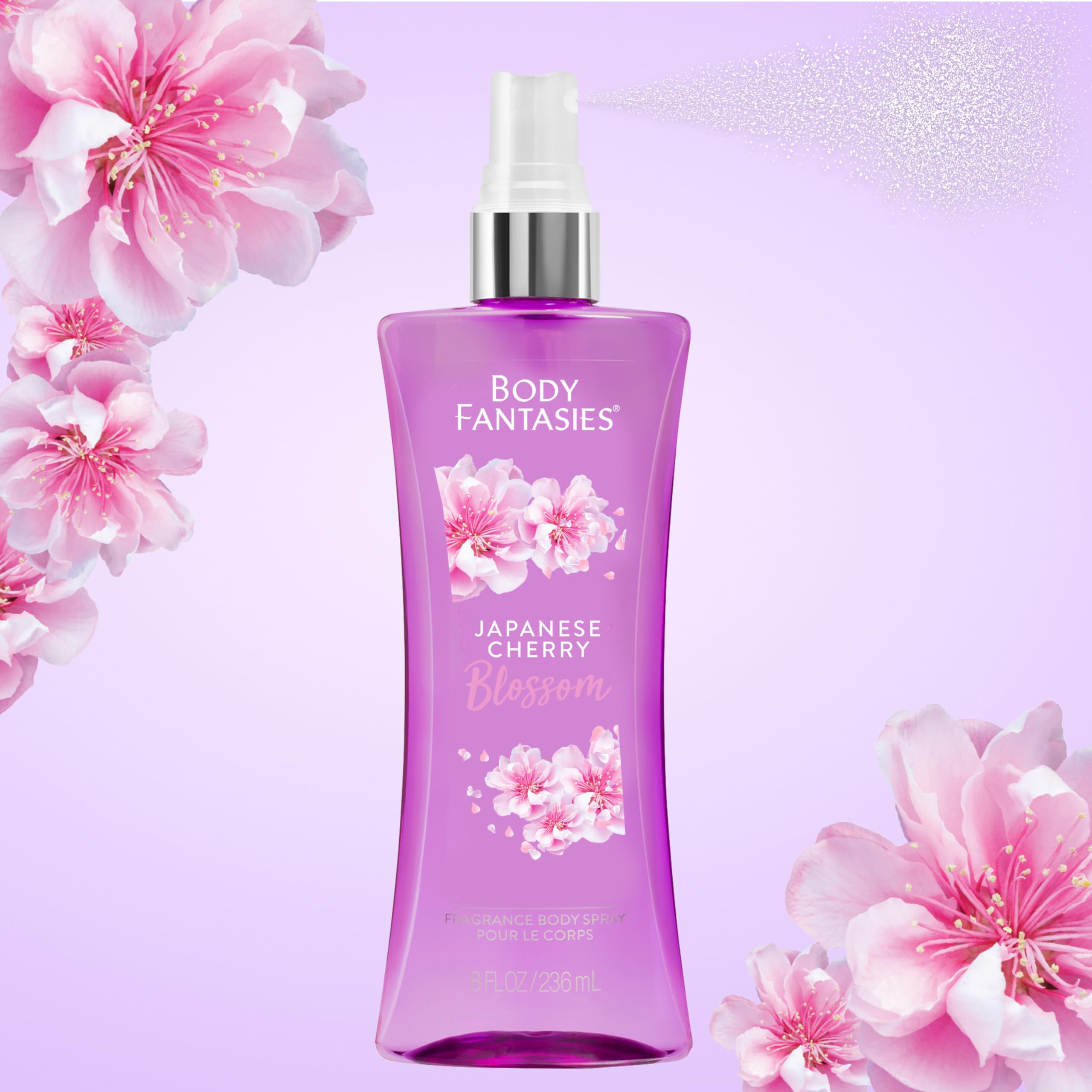Body Fantasies Japanese Cherry Blossom Fragrance Body Spray - 8 fl oz (2 Pack) | Floral Perfume Mist for Women, Long-Lasting Fresh Scent | Perfect for Daily Use, Work, Gym & Date Night