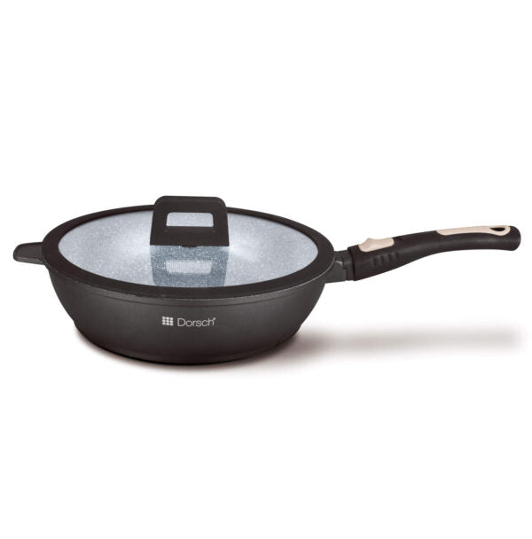 Nonstick Deep Saute Pan with Glass Lid - 11 Inch Dorsch Frying Pan for Sauteing, Stir-Frying & Simmering - Oven Safe to 350°F - Perfect for Pasta, Stews & Family Meals