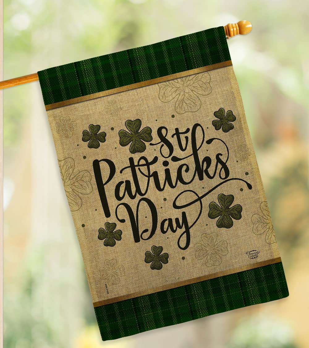 St. Patrick's Day Tartan Burlap House Flag - 2 Pack Double-Sided Irish Shamrock & Leprechaun Decor (28x40 Inches) for Garden, Yard & Holiday Celebration - Made in USA - Perfect for March Festivities & Irish-Themed Parties
